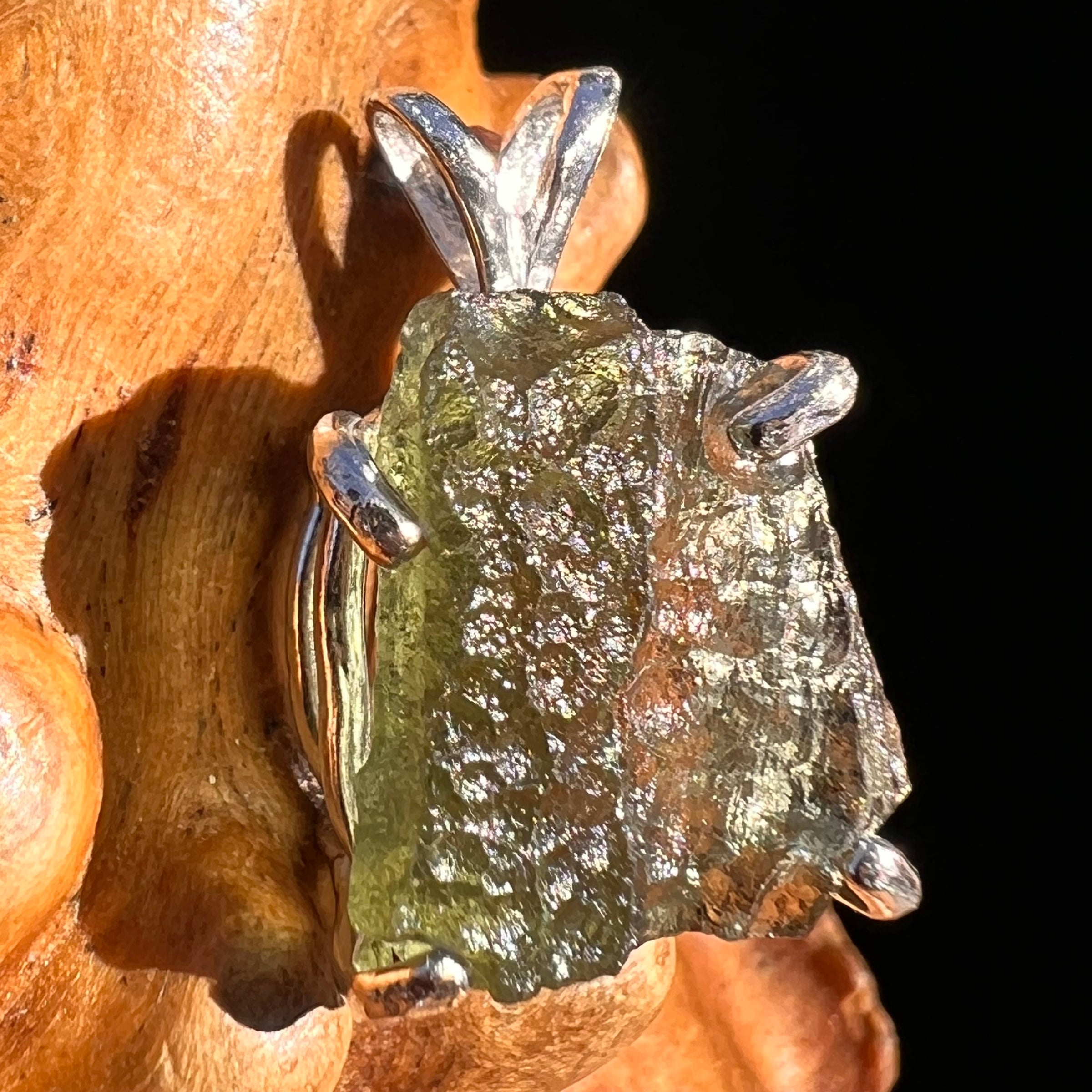 Raw Moldavite Pendant Sterling Silver #8133-Moldavite Life