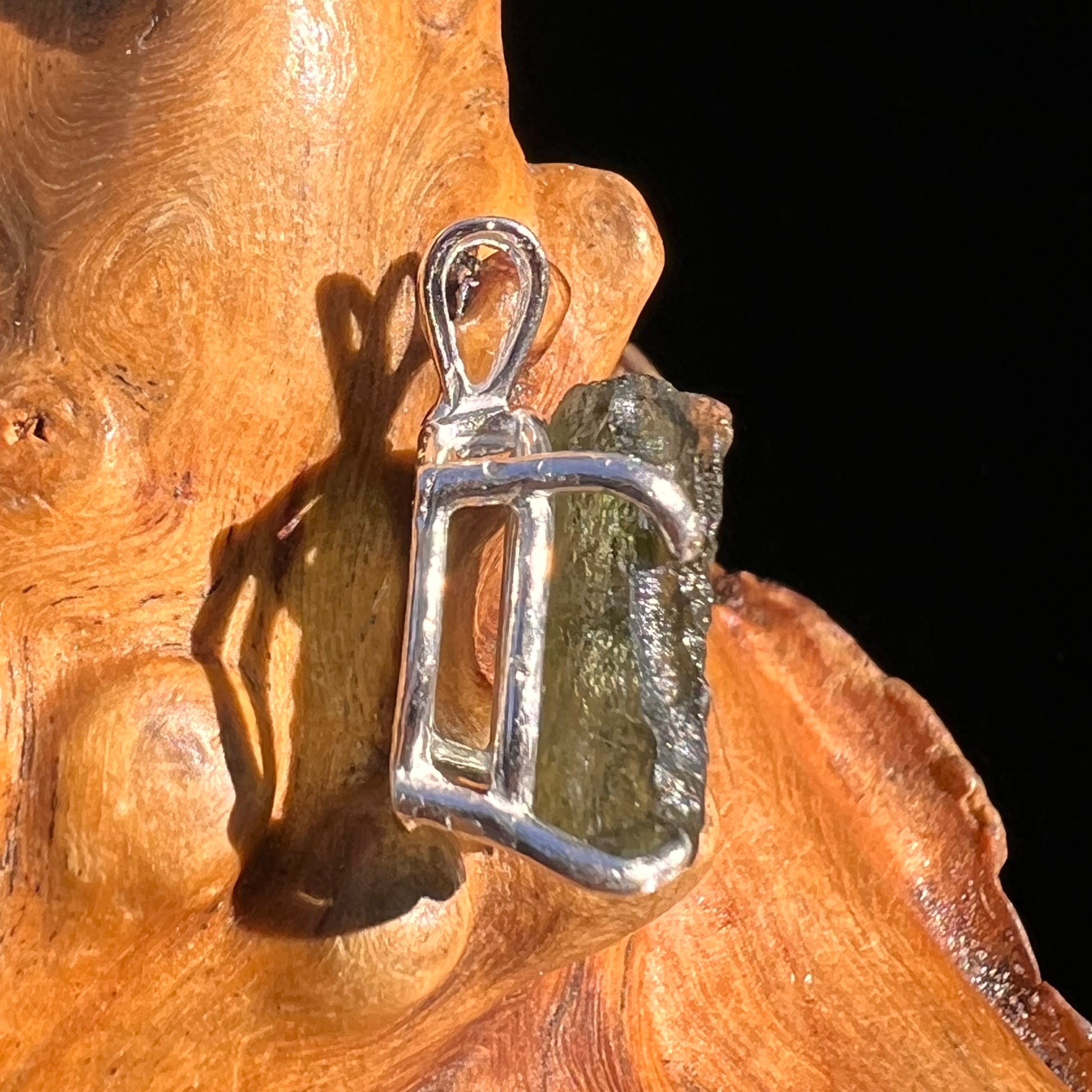 Raw Moldavite Pendant Sterling Silver #8133-Moldavite Life