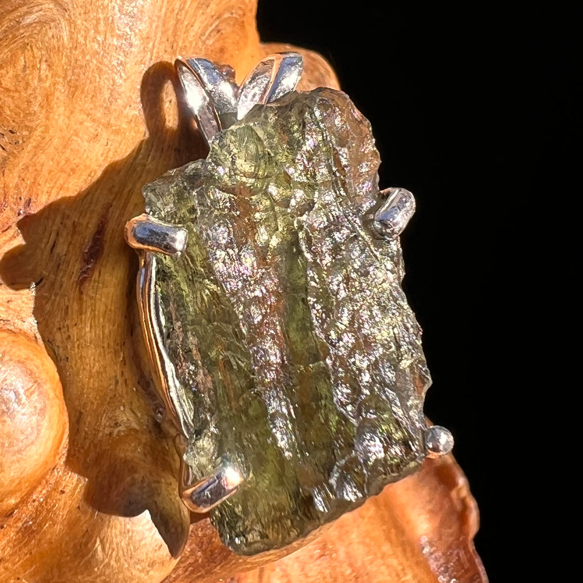 Raw Moldavite Pendant Sterling Silver #8134-Moldavite Life