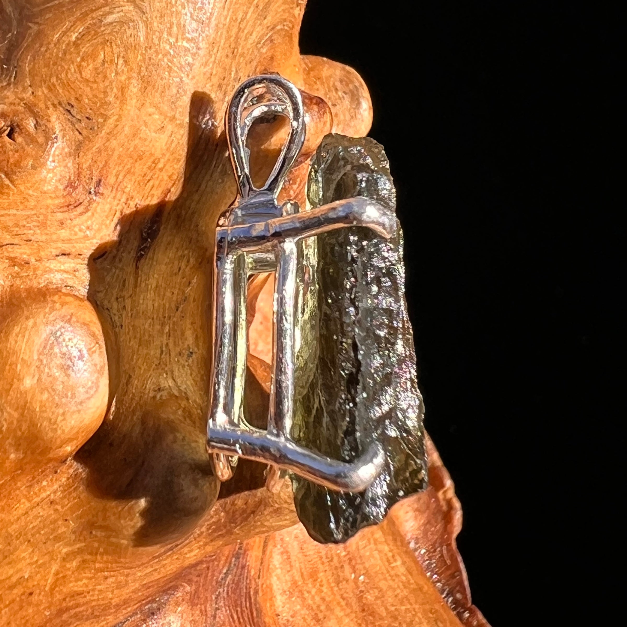 Raw Moldavite Pendant Sterling Silver #8134-Moldavite Life