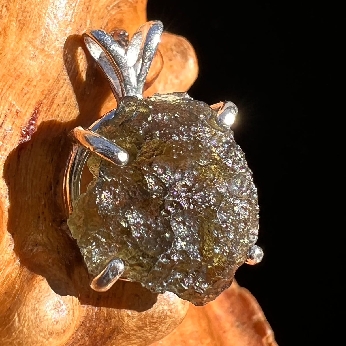 Raw Moldavite Pendant Sterling Silver #8135-Moldavite Life