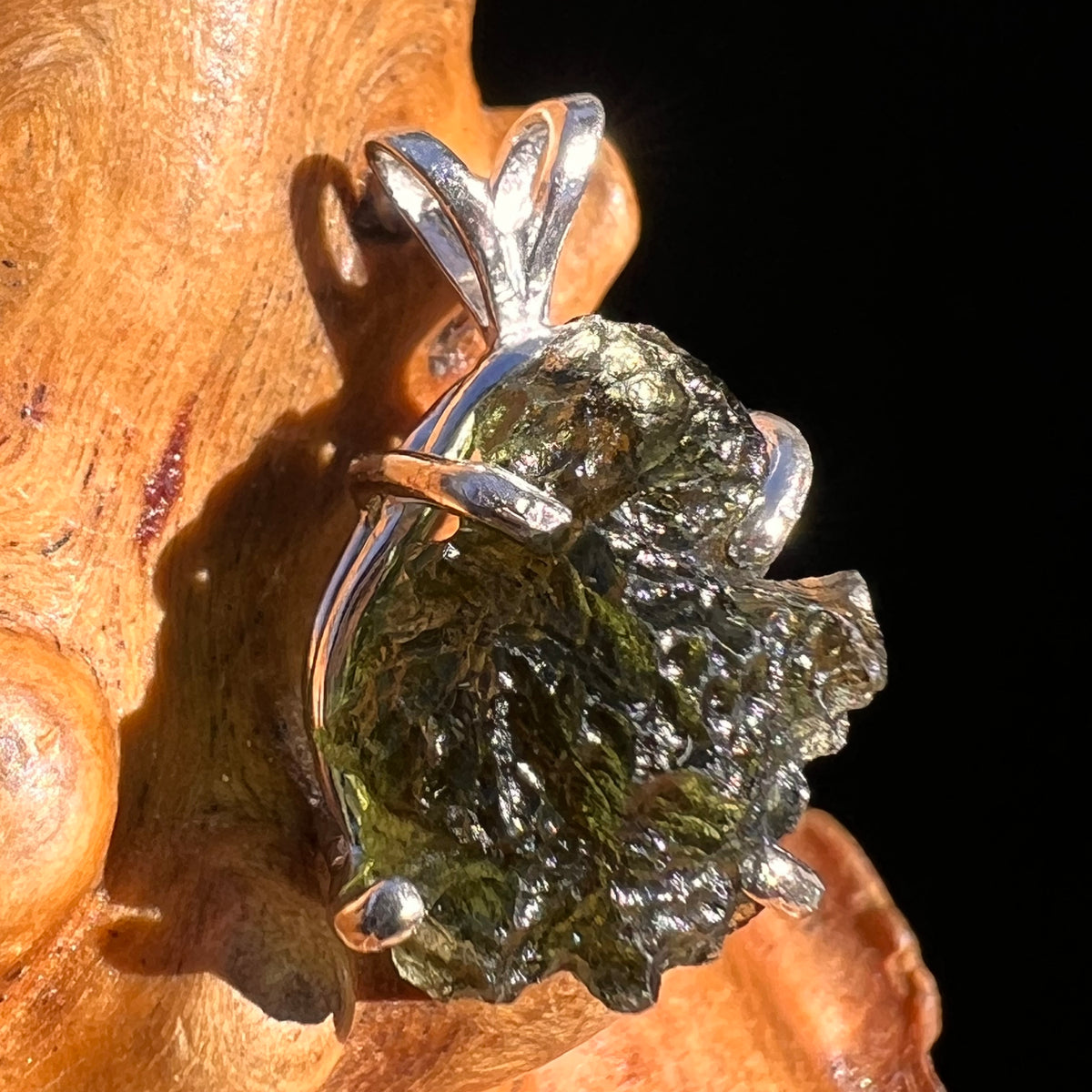 Raw Moldavite Pendant Sterling Silver #8136-Moldavite Life