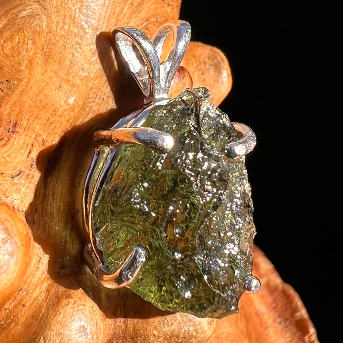 Raw Moldavite Pendant Sterling Silver #8137-Moldavite Life