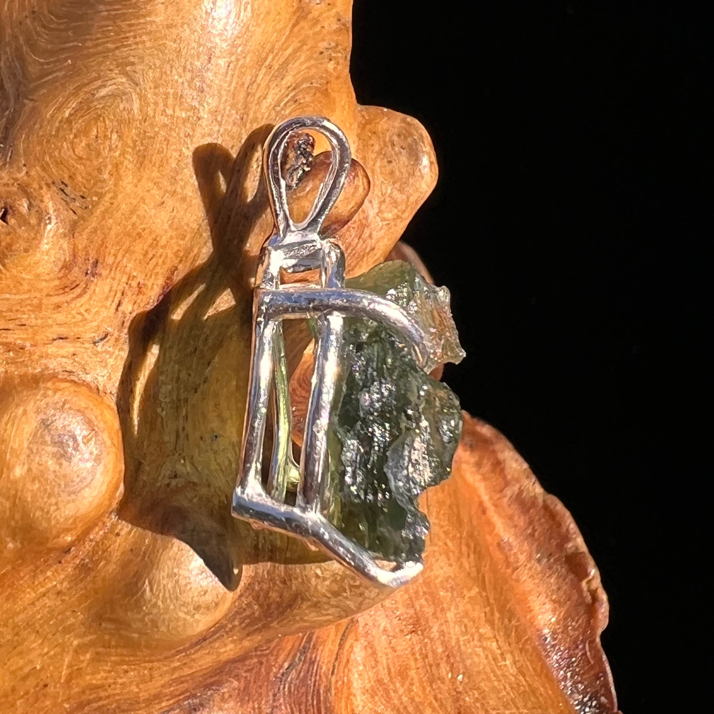 Raw Moldavite Pendant Sterling Silver #8138-Moldavite Life