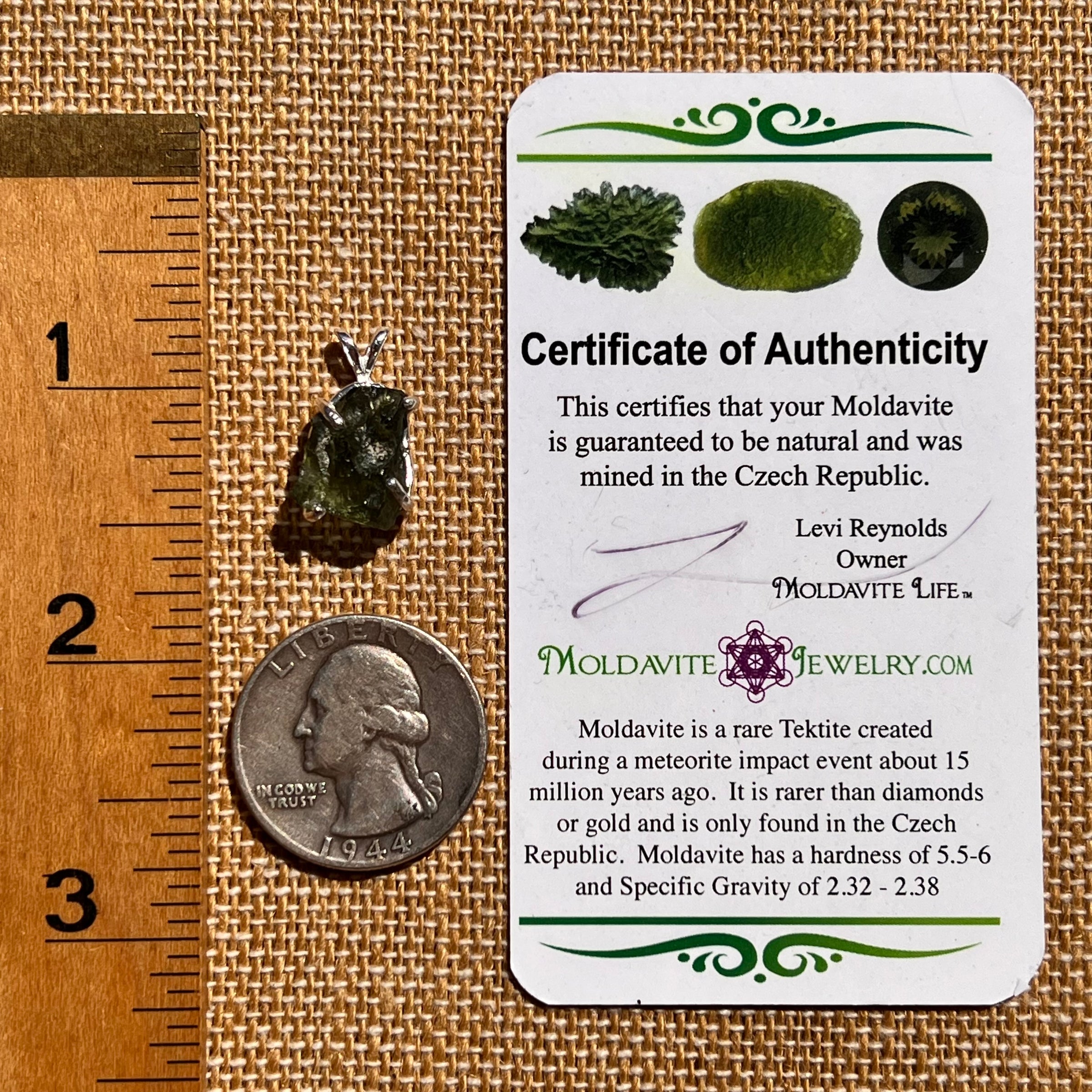 Raw Moldavite Pendant Sterling Silver #8138-Moldavite Life