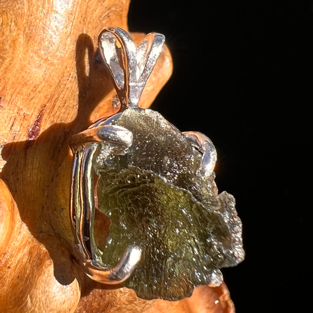 Raw Moldavite Pendant Sterling Silver #8140-Moldavite Life