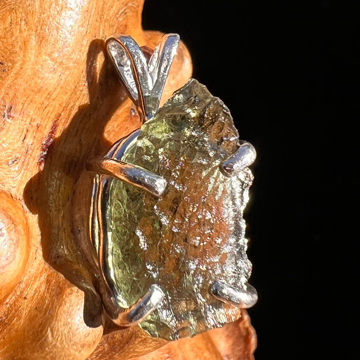 Raw Moldavite Pendant Sterling Silver #8141-Moldavite Life
