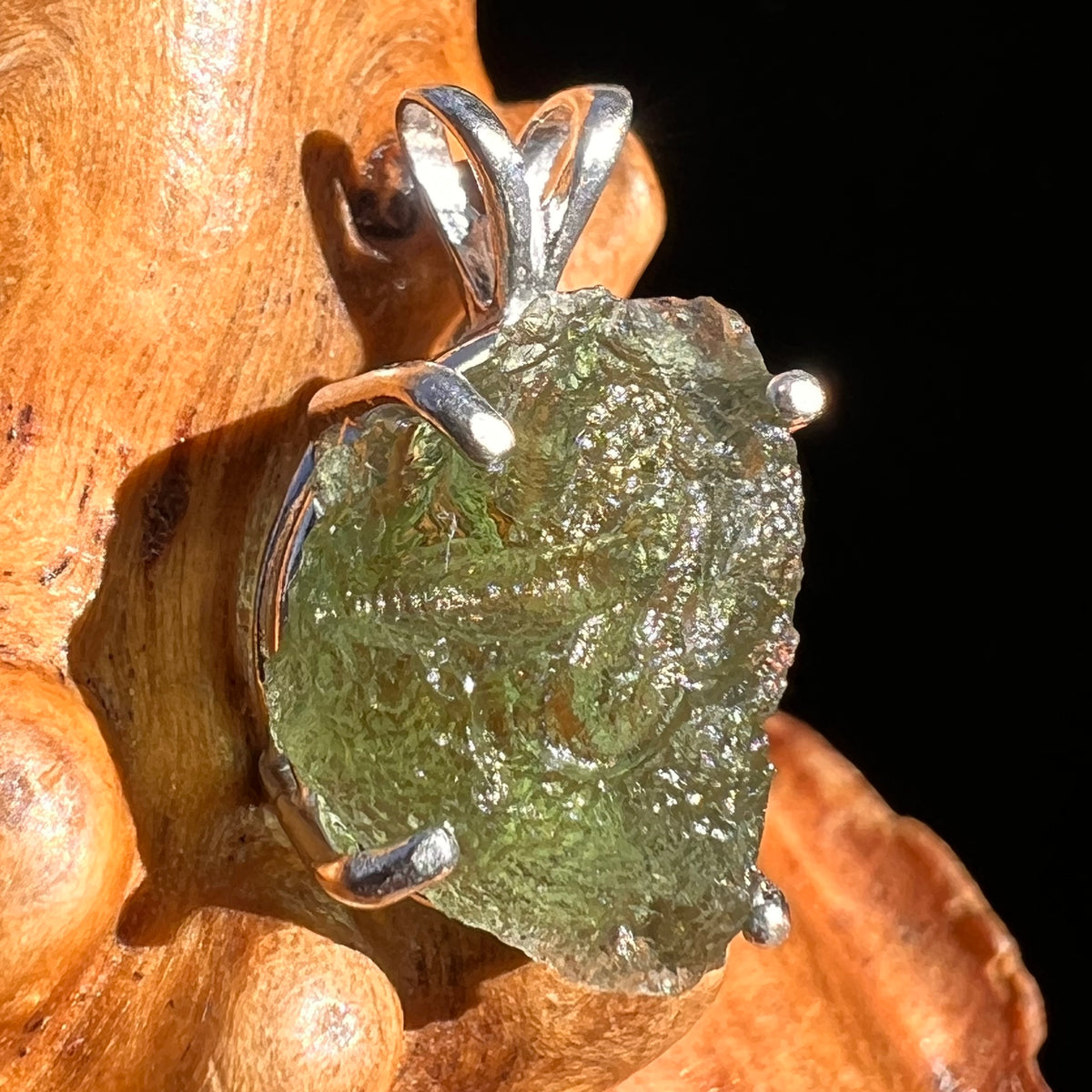 Raw Moldavite Pendant Sterling Silver #8142-Moldavite Life