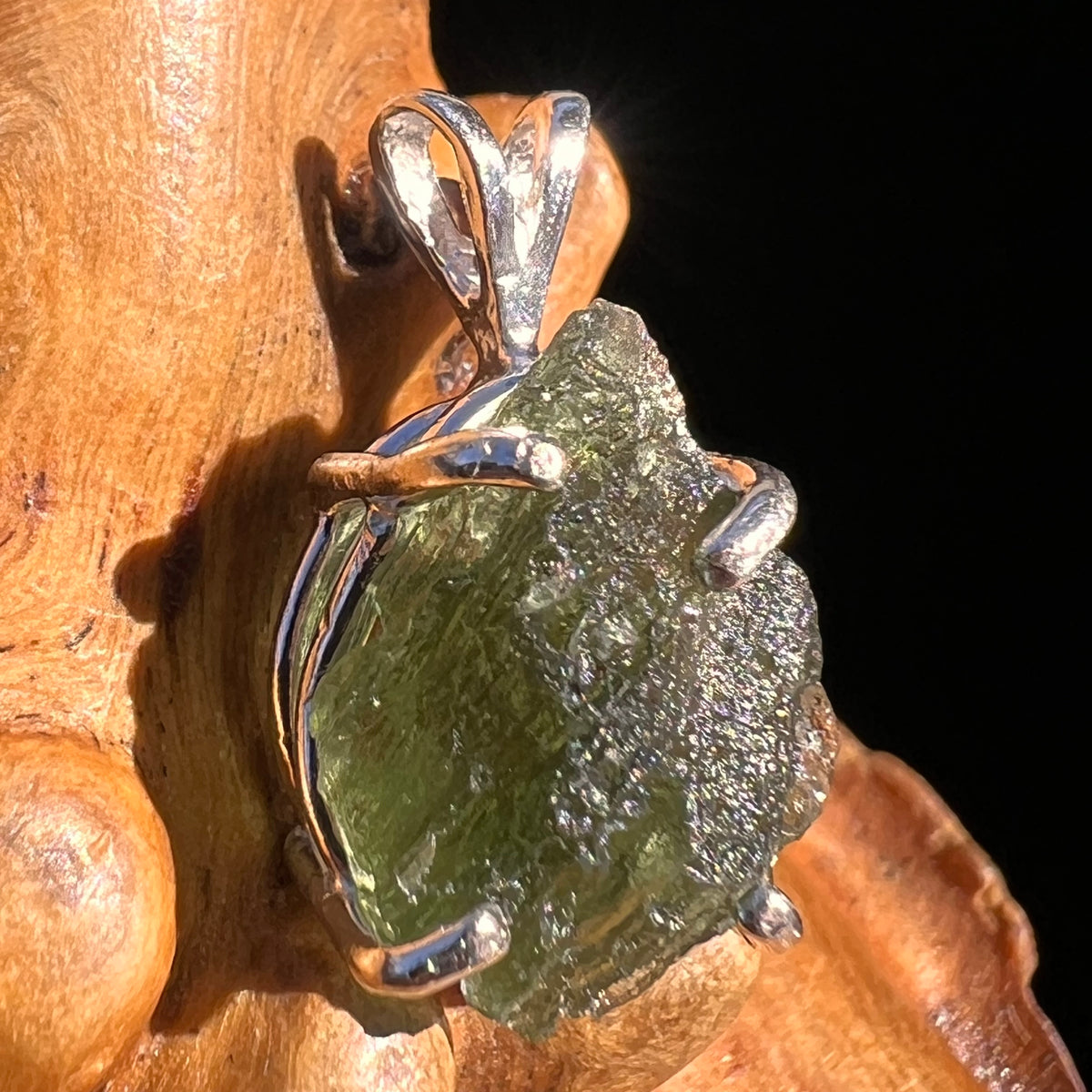 Raw Moldavite Pendant Sterling Silver #8143-Moldavite Life