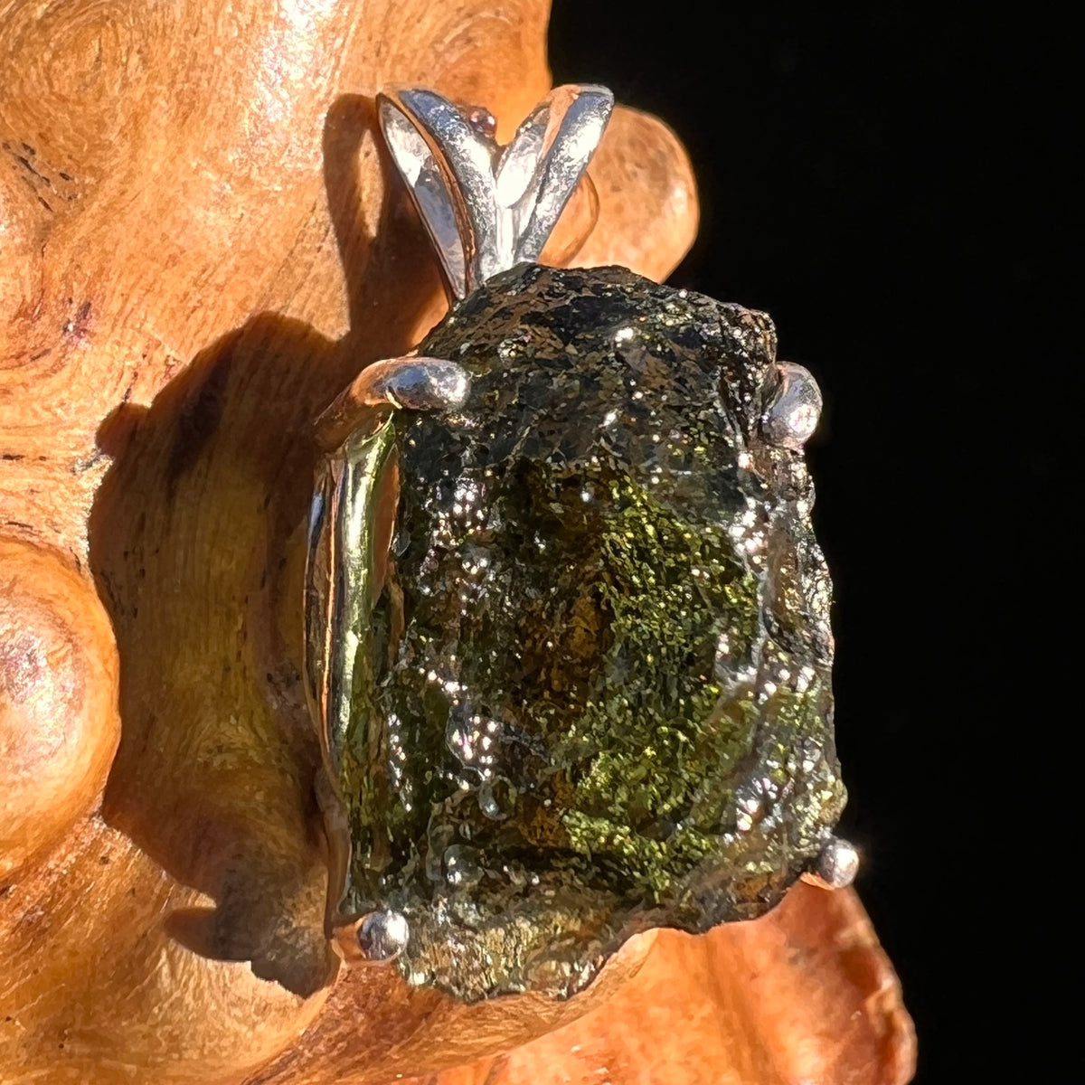 Raw Moldavite Pendant Sterling Silver #8144-Moldavite Life