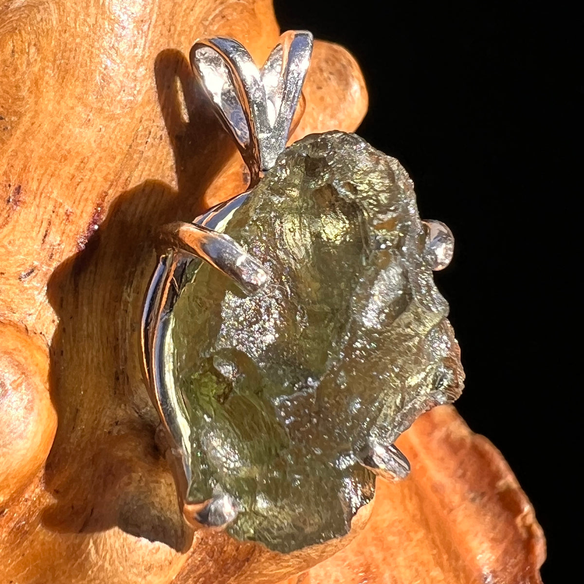 Raw Moldavite Pendant Sterling Silver #8145-Moldavite Life