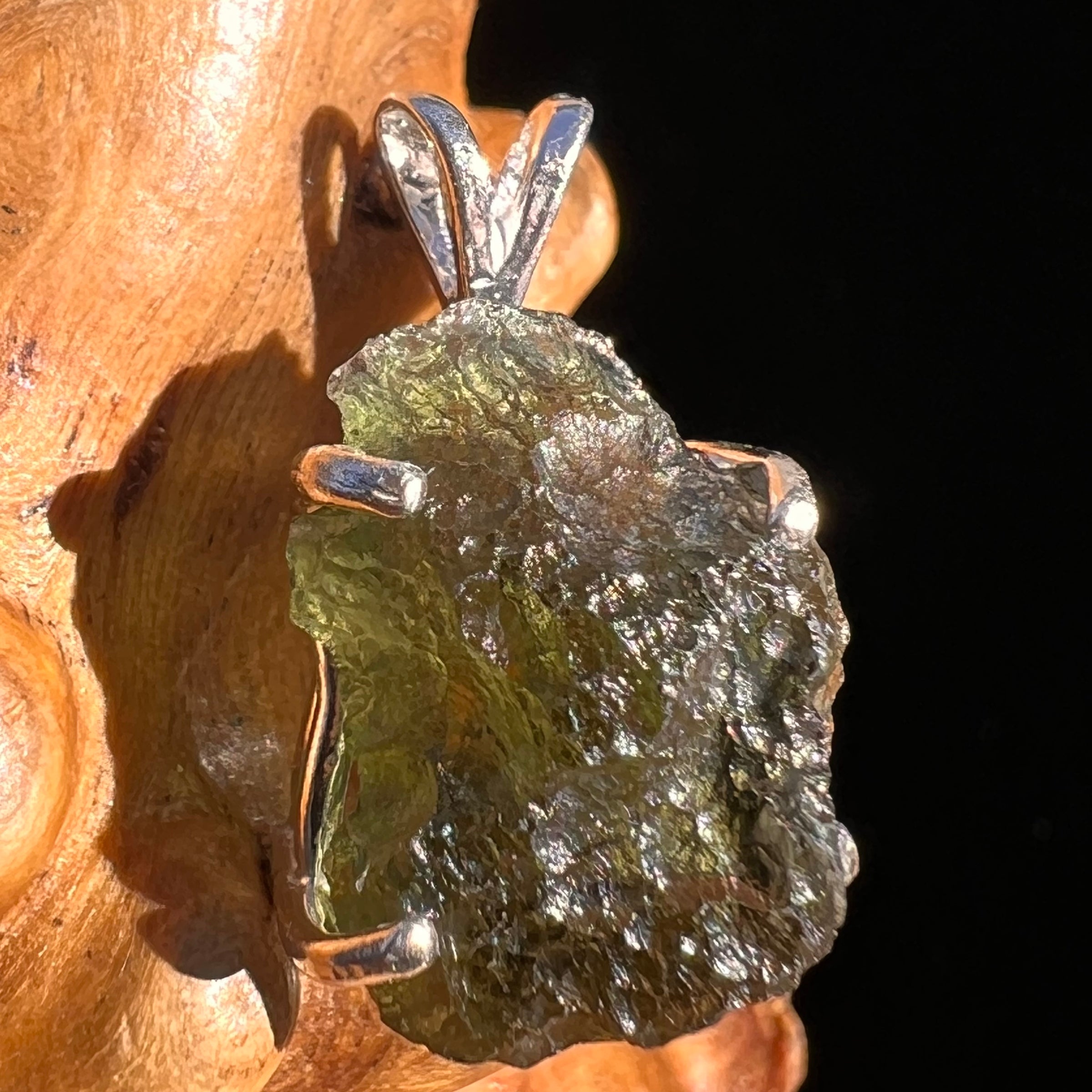 Raw Moldavite Pendant Sterling Silver #8147-Moldavite Life