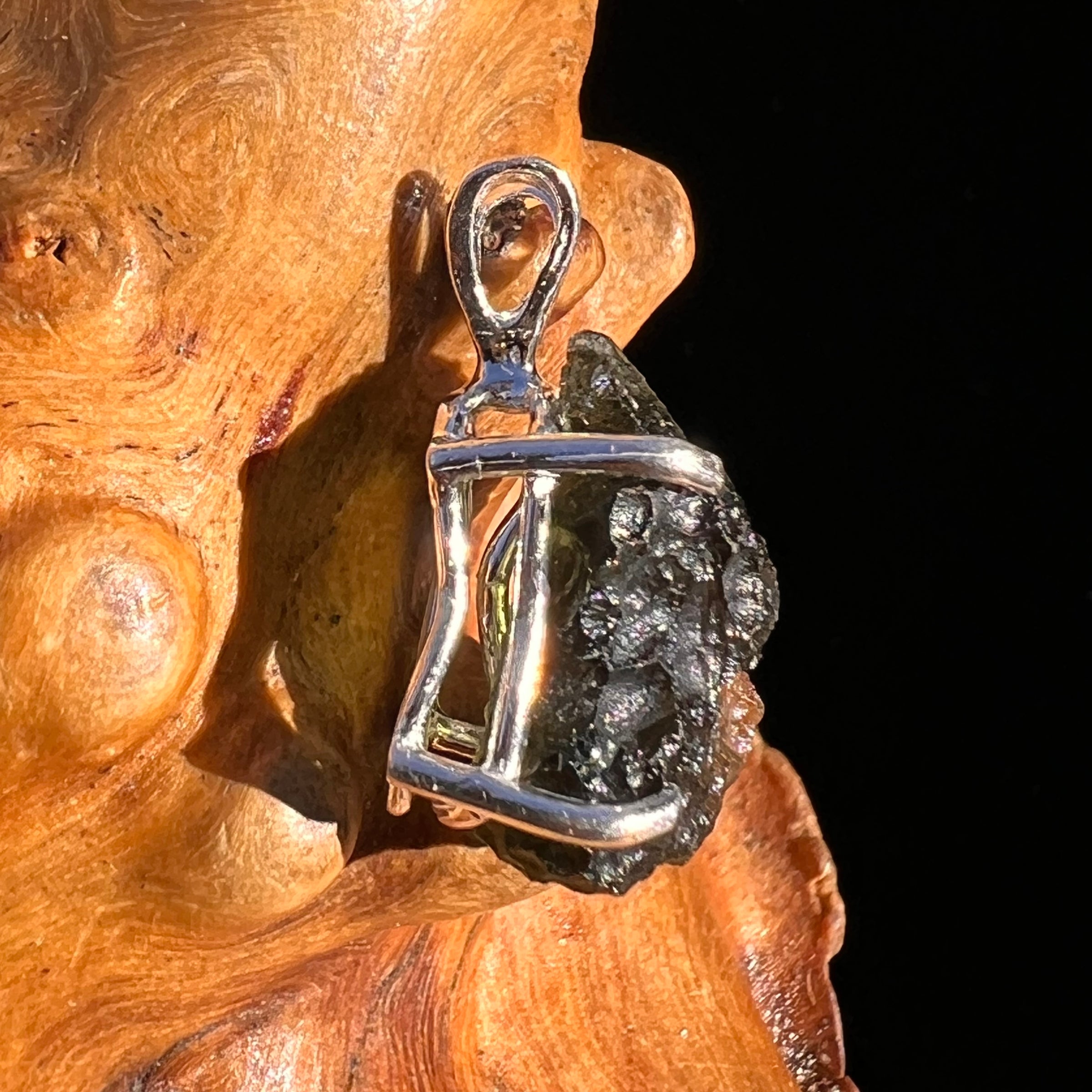 Raw Moldavite Pendant Sterling Silver #8147-Moldavite Life