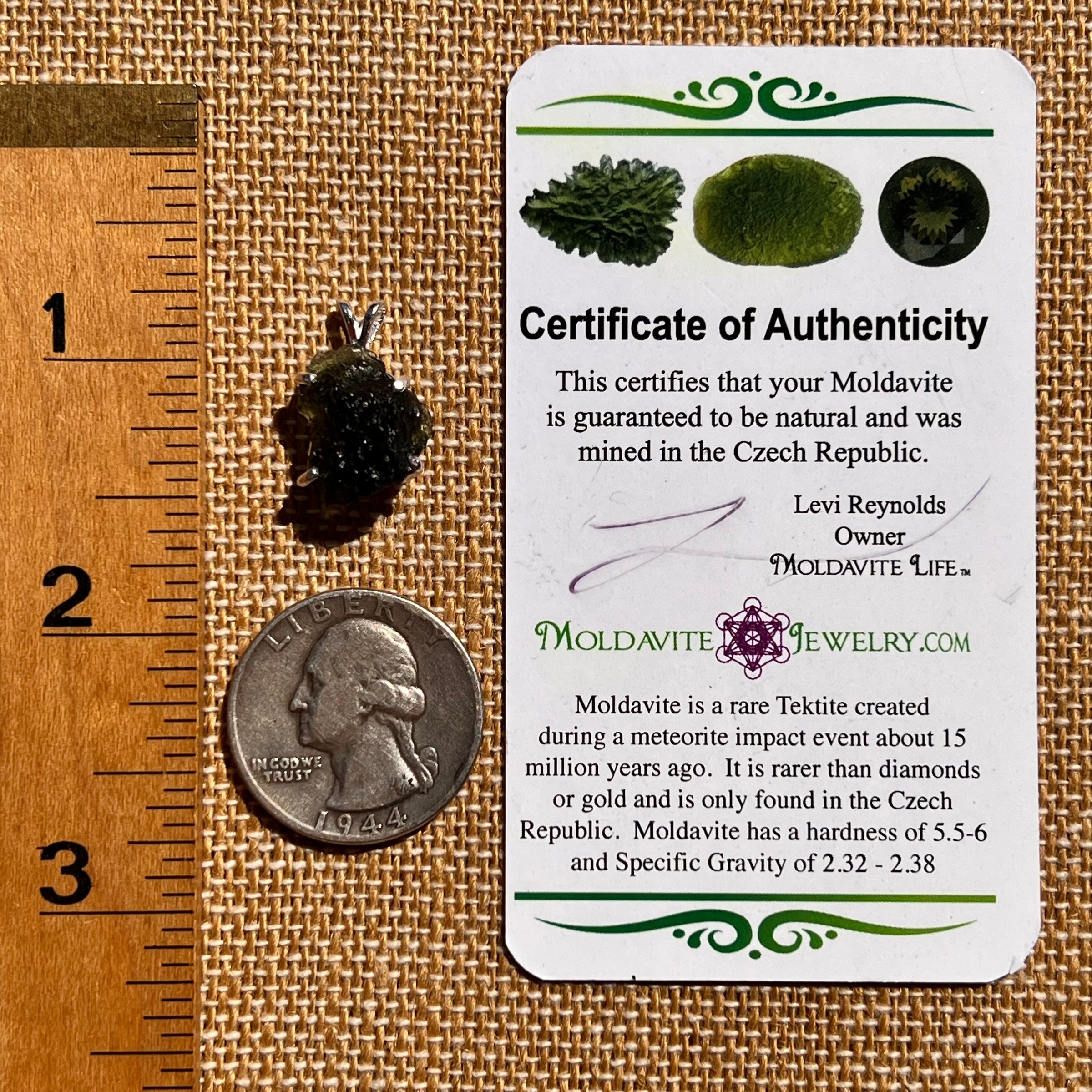 Raw Moldavite Pendant Sterling Silver #8147-Moldavite Life