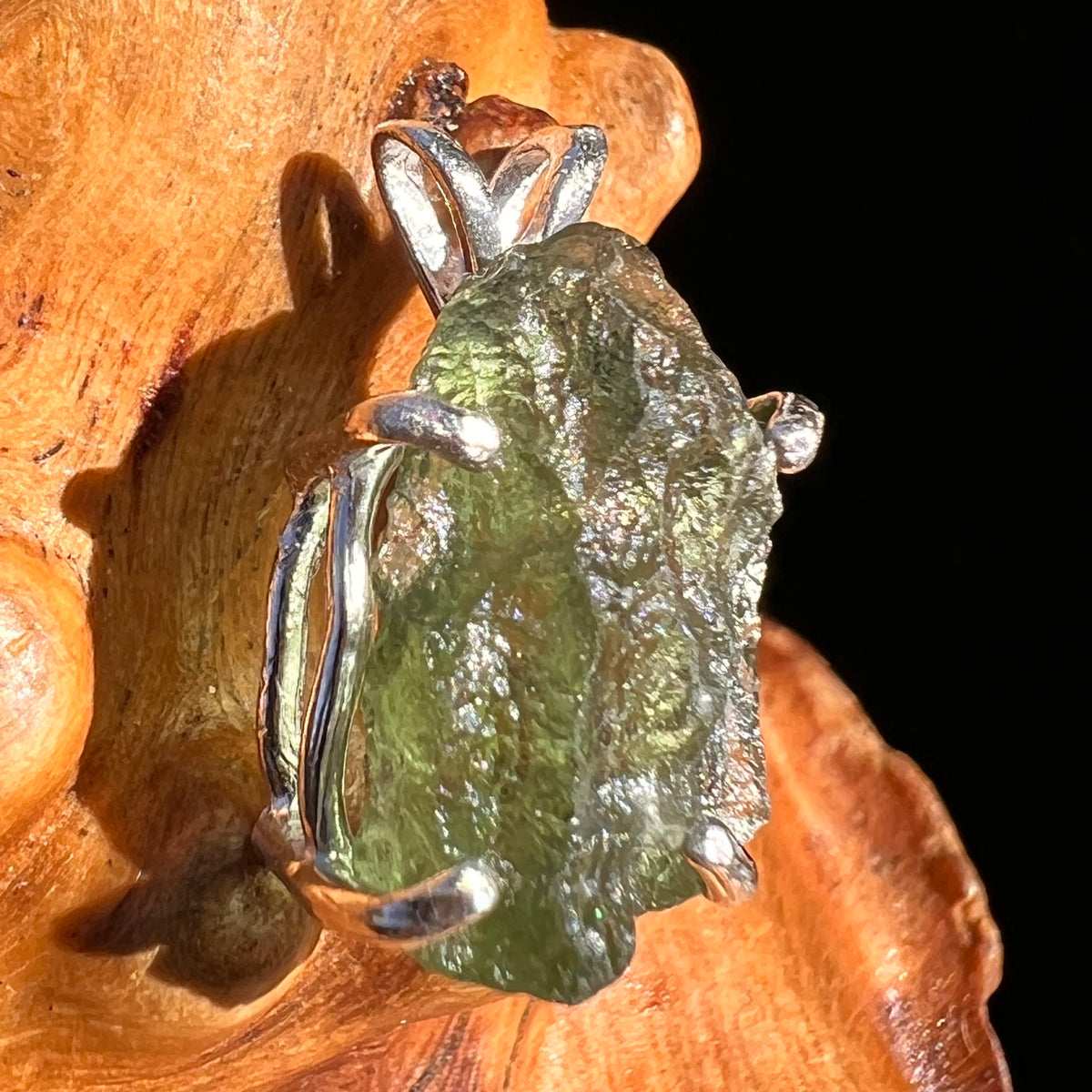 Raw Moldavite Pendant Sterling Silver #8148-Moldavite Life