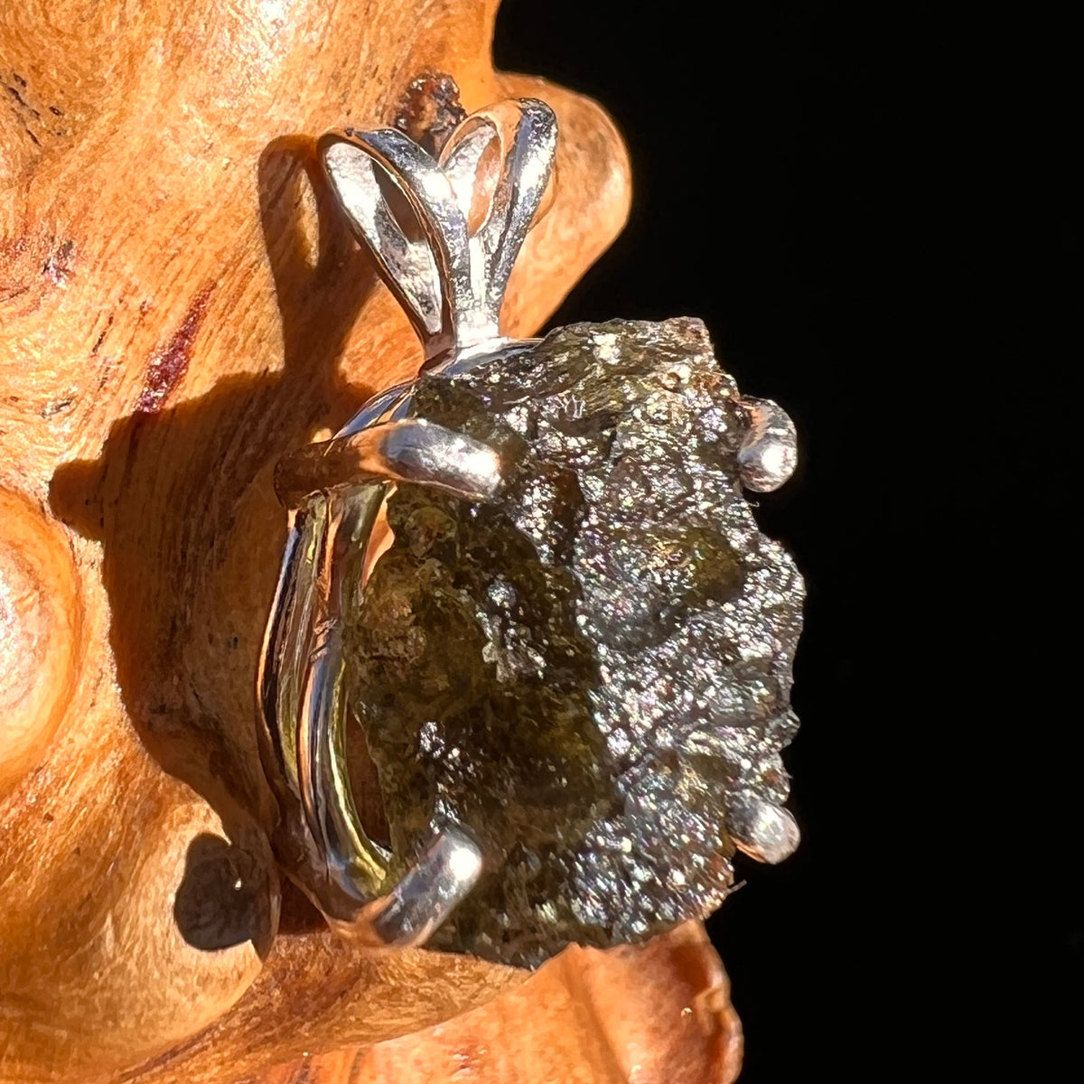 Raw Moldavite Pendant Sterling Silver #8150-Moldavite Life