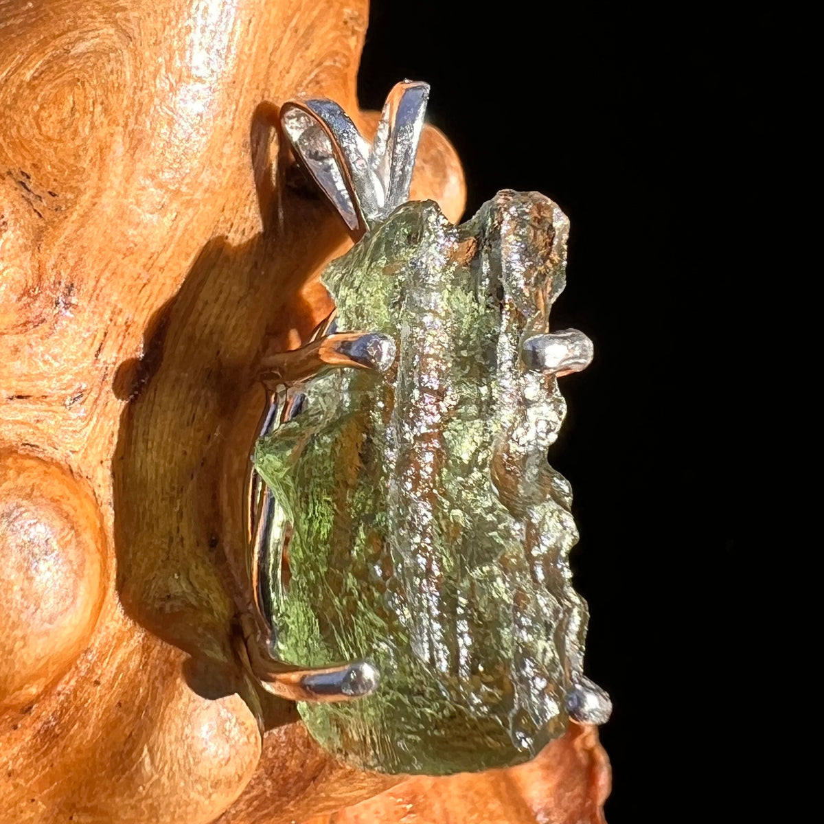 Raw Moldavite Pendant Sterling Silver #8151-Moldavite Life