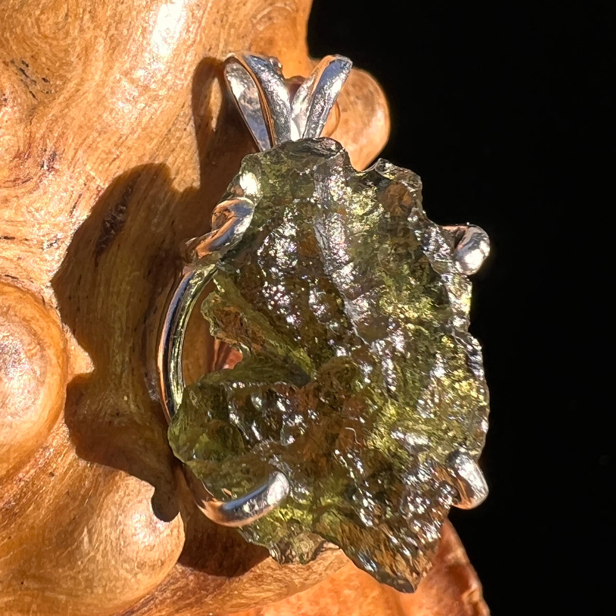 Raw Moldavite Pendant Sterling Silver #8152-Moldavite Life