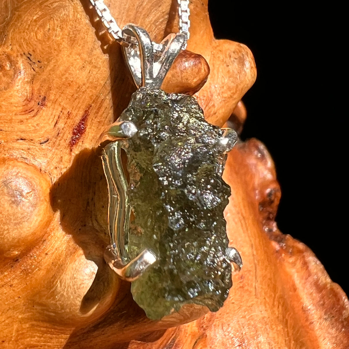 Raw Moldavite Pendant Sterling Silver #8425-Moldavite Life