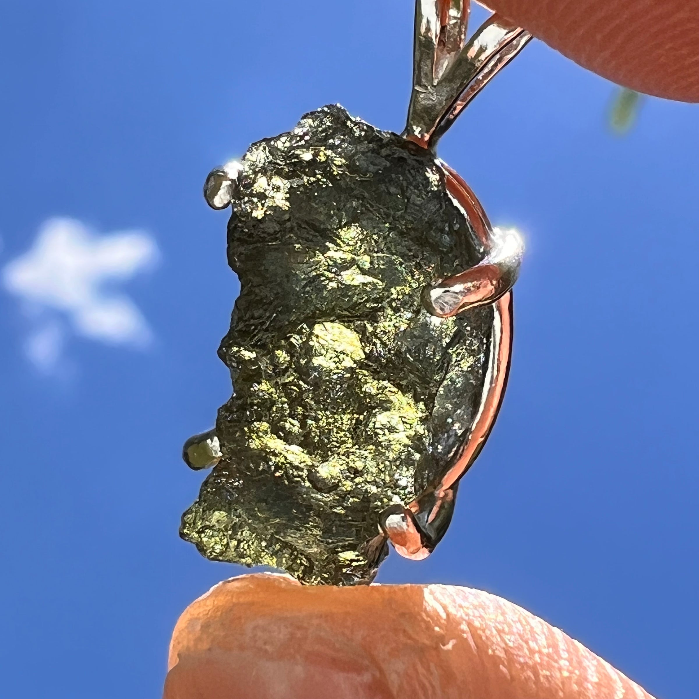 Raw Moldavite Pendant Sterling Silver #8425-Moldavite Life
