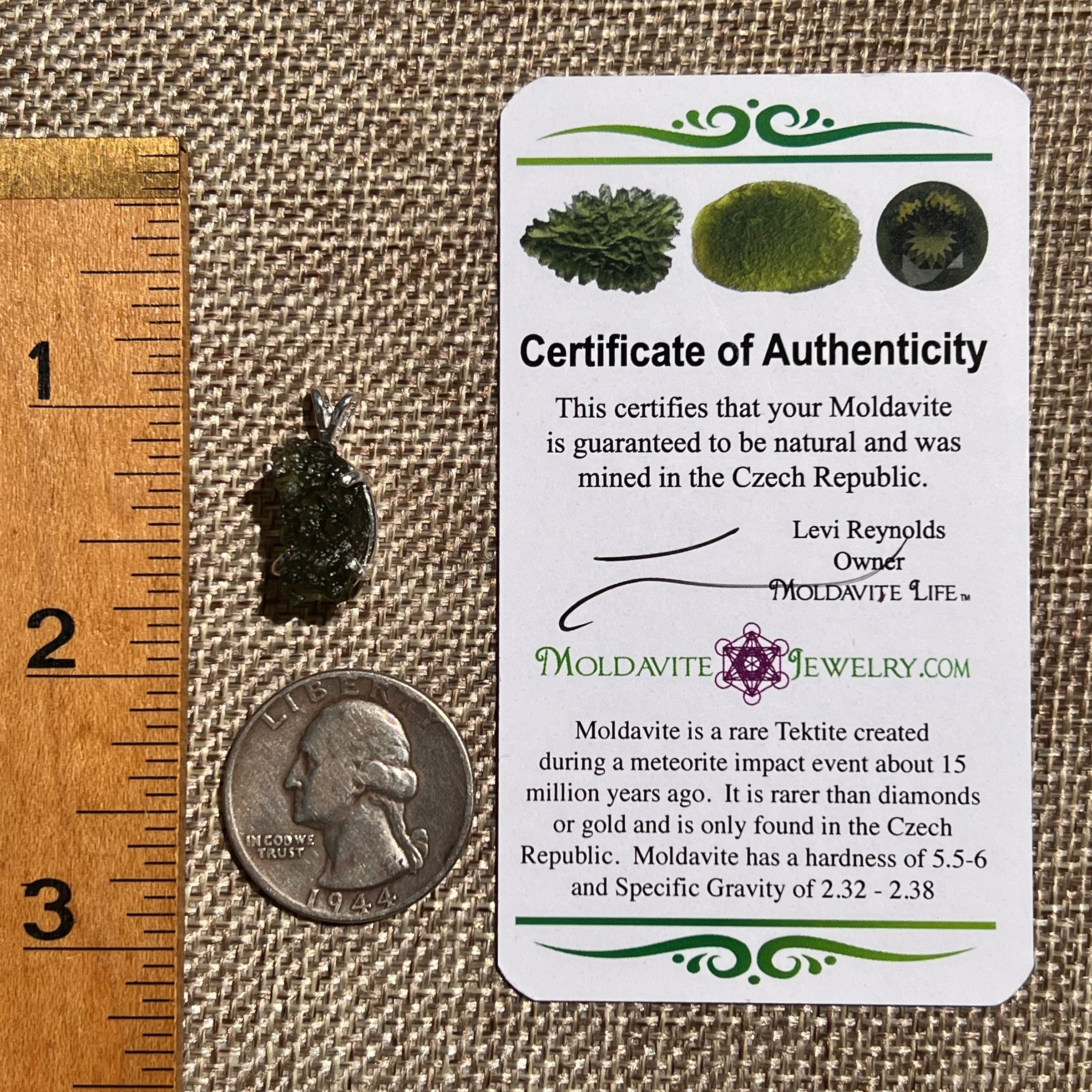 Raw Moldavite Pendant Sterling Silver #8425-Moldavite Life