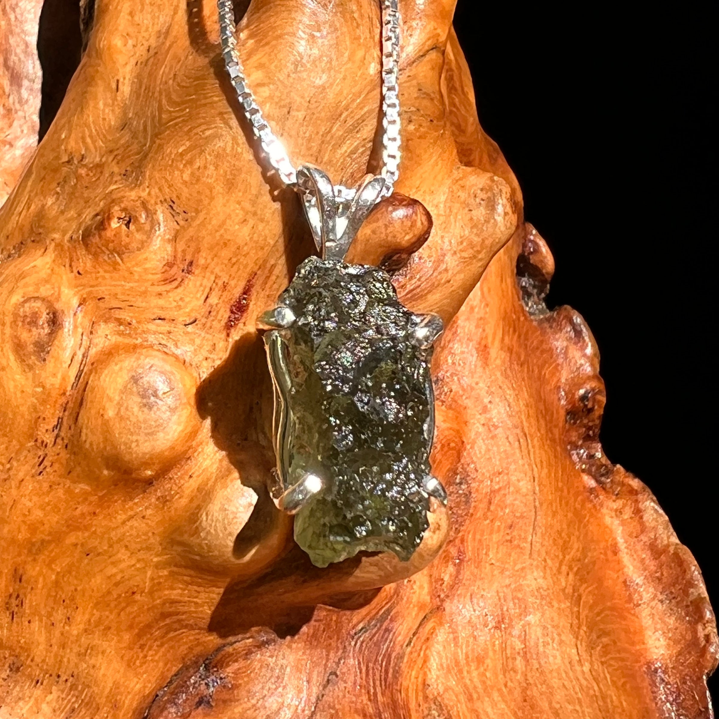 Raw Moldavite Pendant Sterling Silver #8425-Moldavite Life