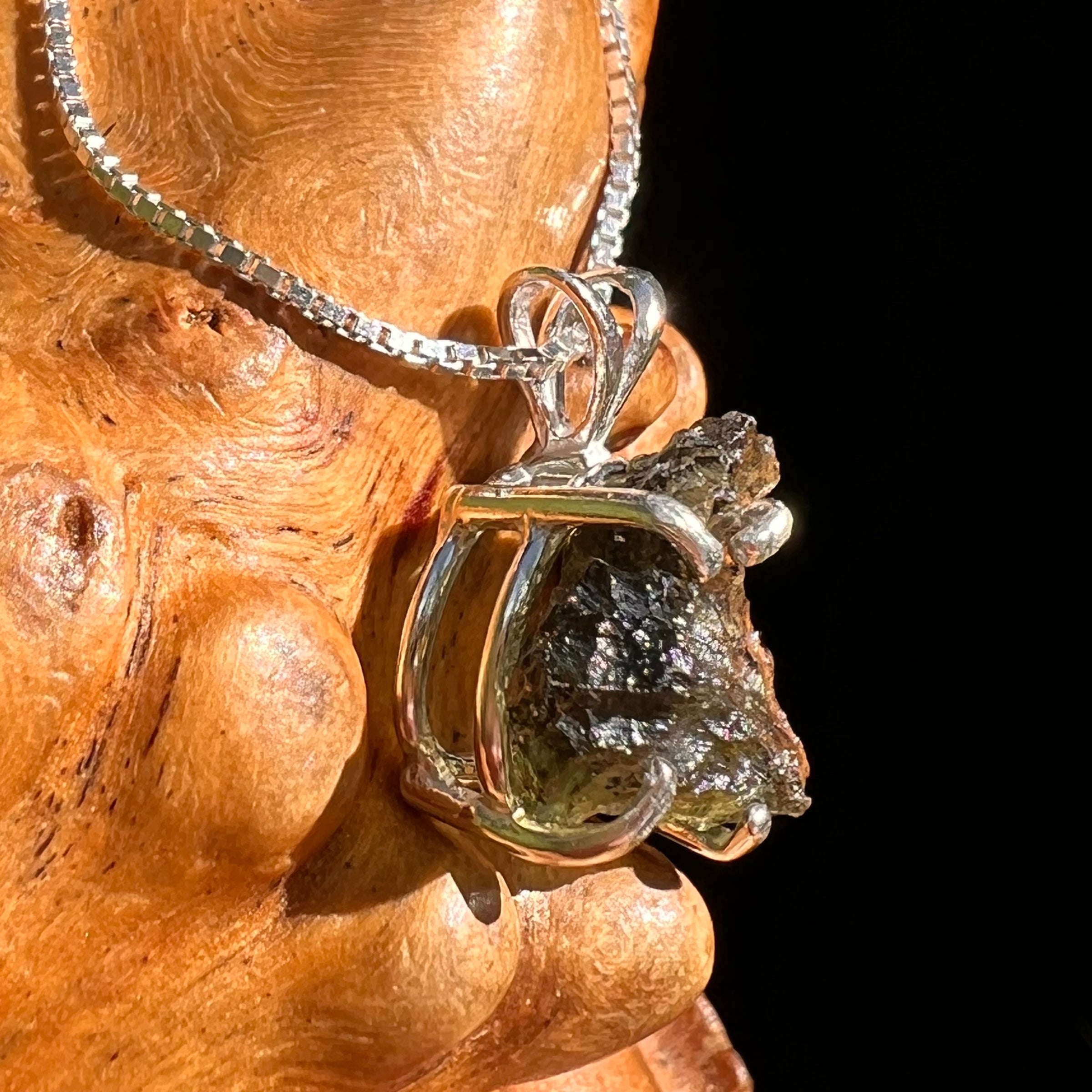 Raw Moldavite Pendant Sterling Silver #8426-Moldavite Life