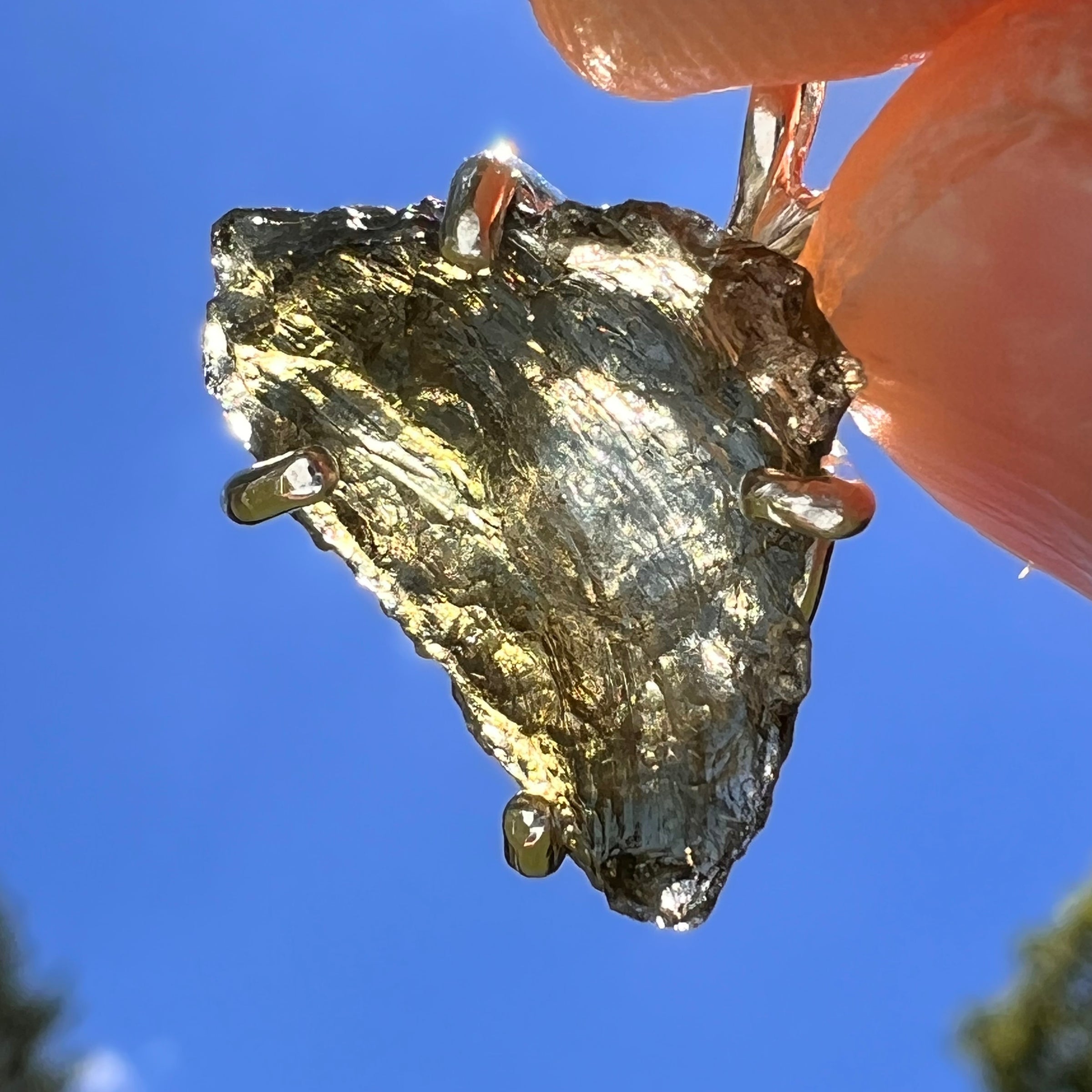 Raw Moldavite Pendant Sterling Silver #8426-Moldavite Life
