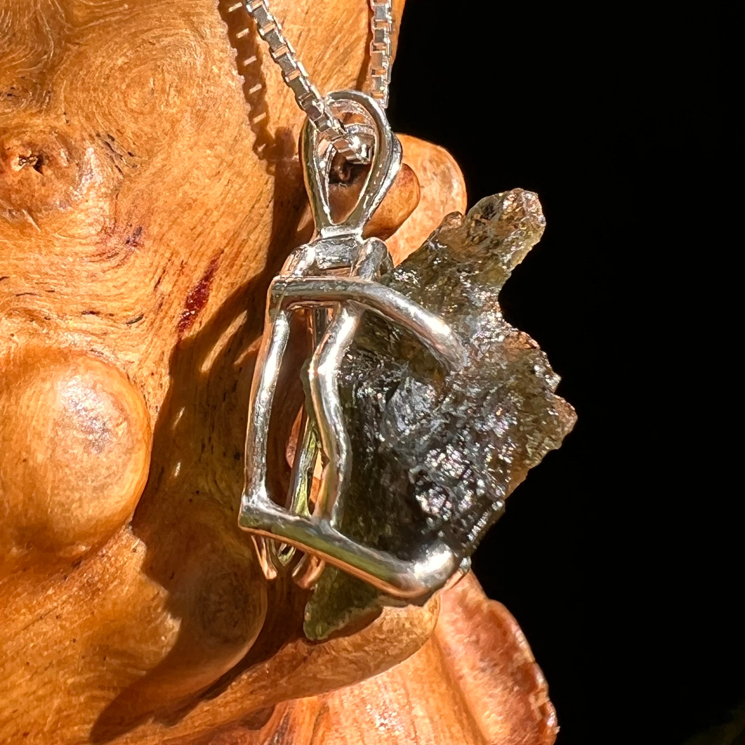 Raw Moldavite Pendant Sterling Silver #8427-Moldavite Life