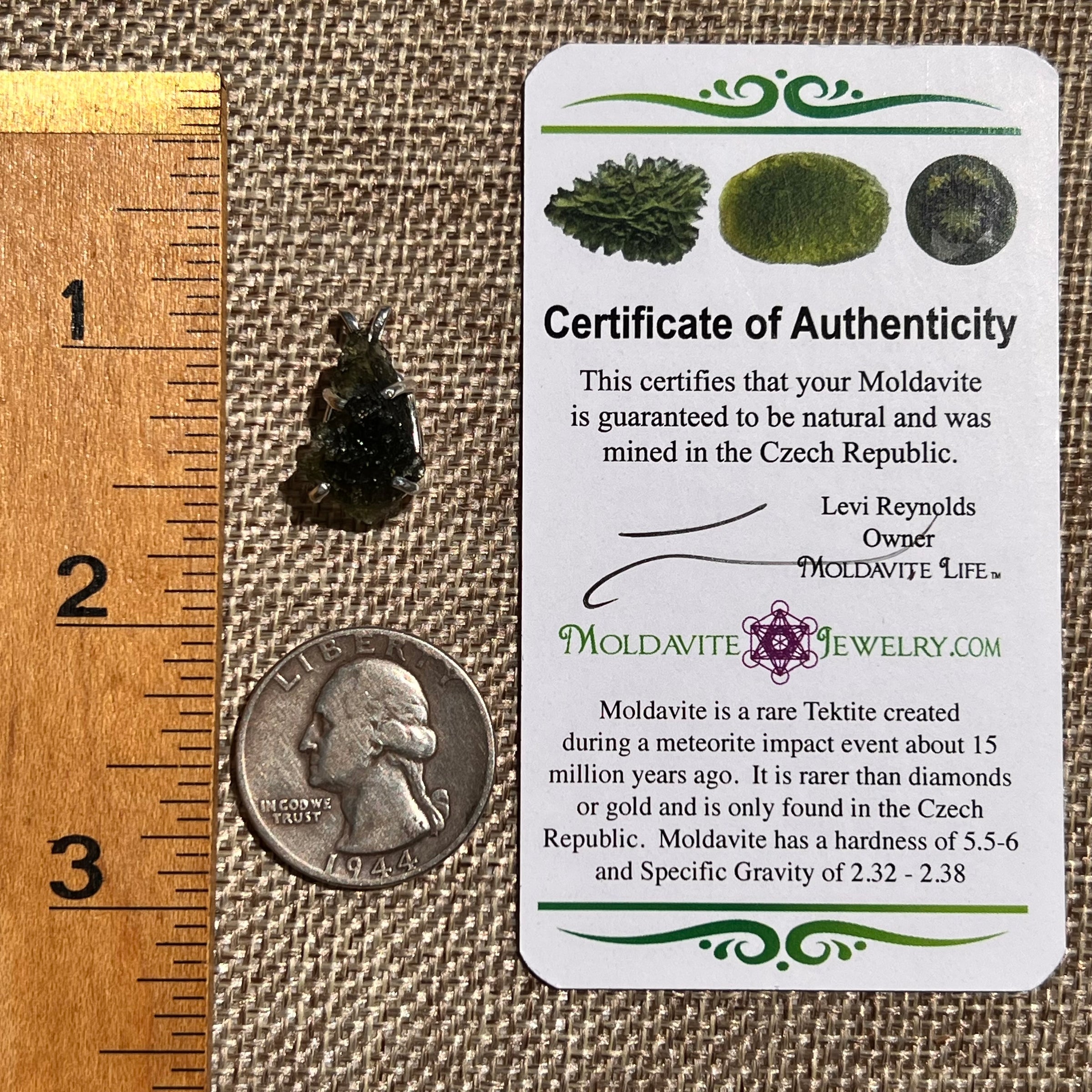 Raw Moldavite Pendant Sterling Silver #8427-Moldavite Life