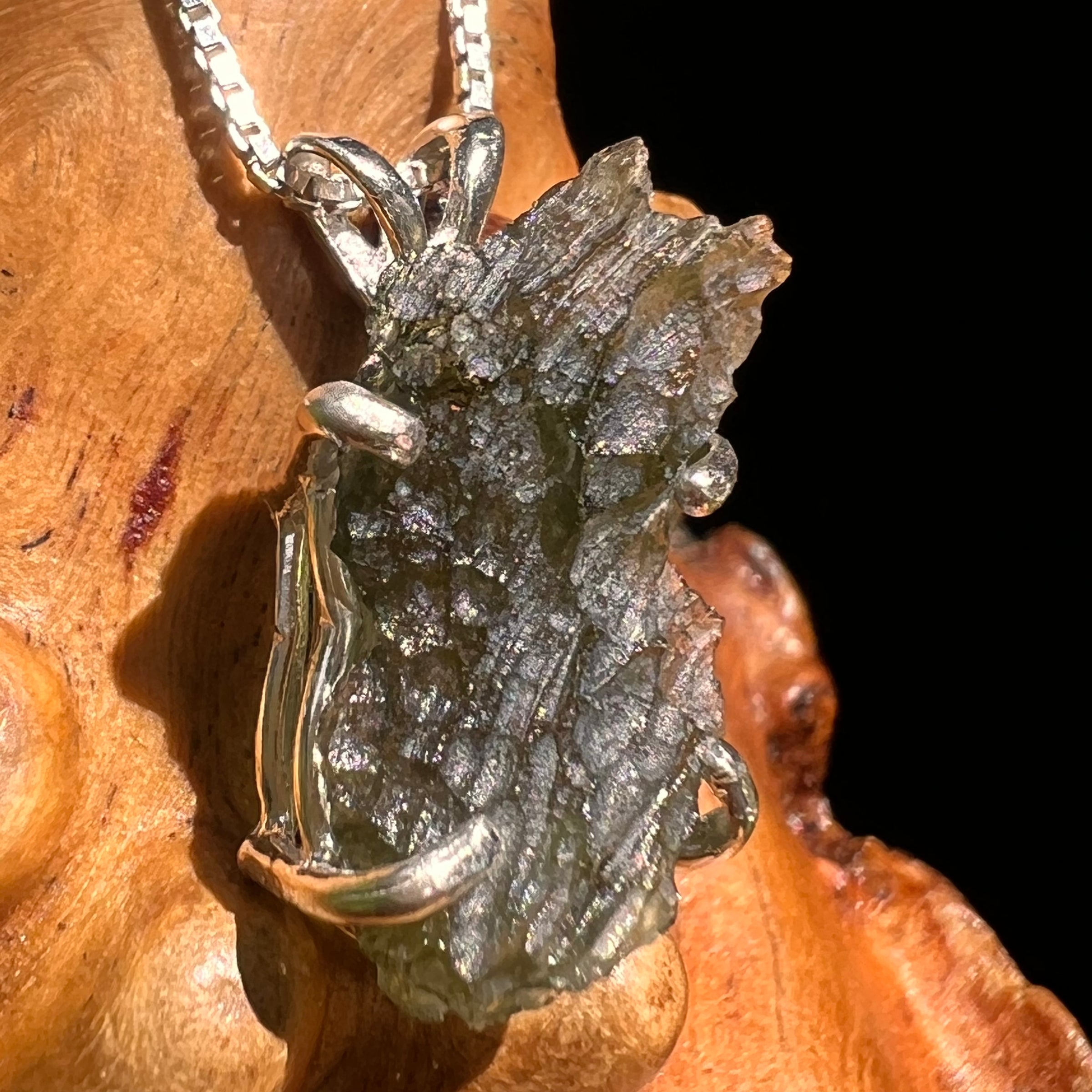 Raw Moldavite Pendant Sterling Silver #8428-Moldavite Life