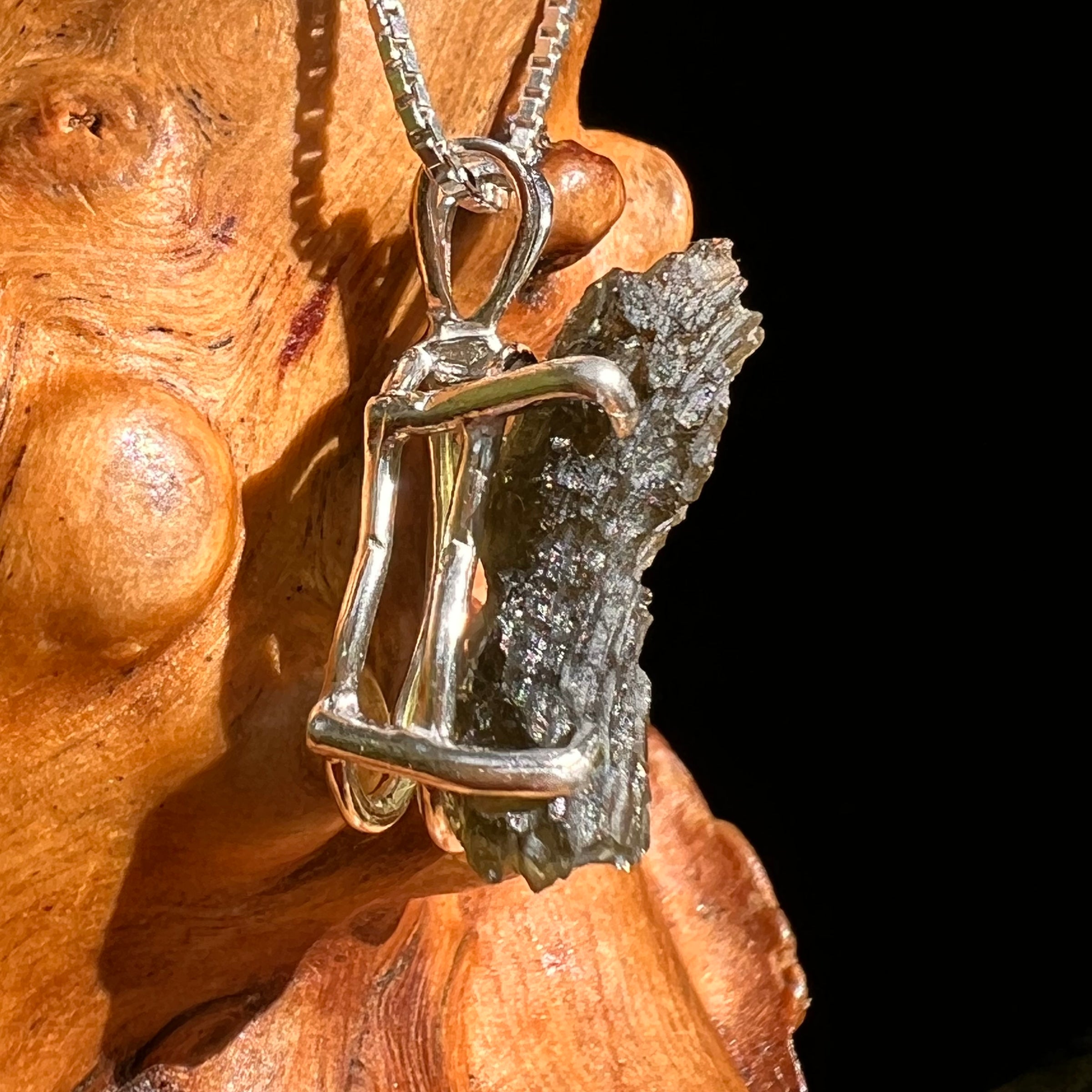 Raw Moldavite Pendant Sterling Silver #8428-Moldavite Life