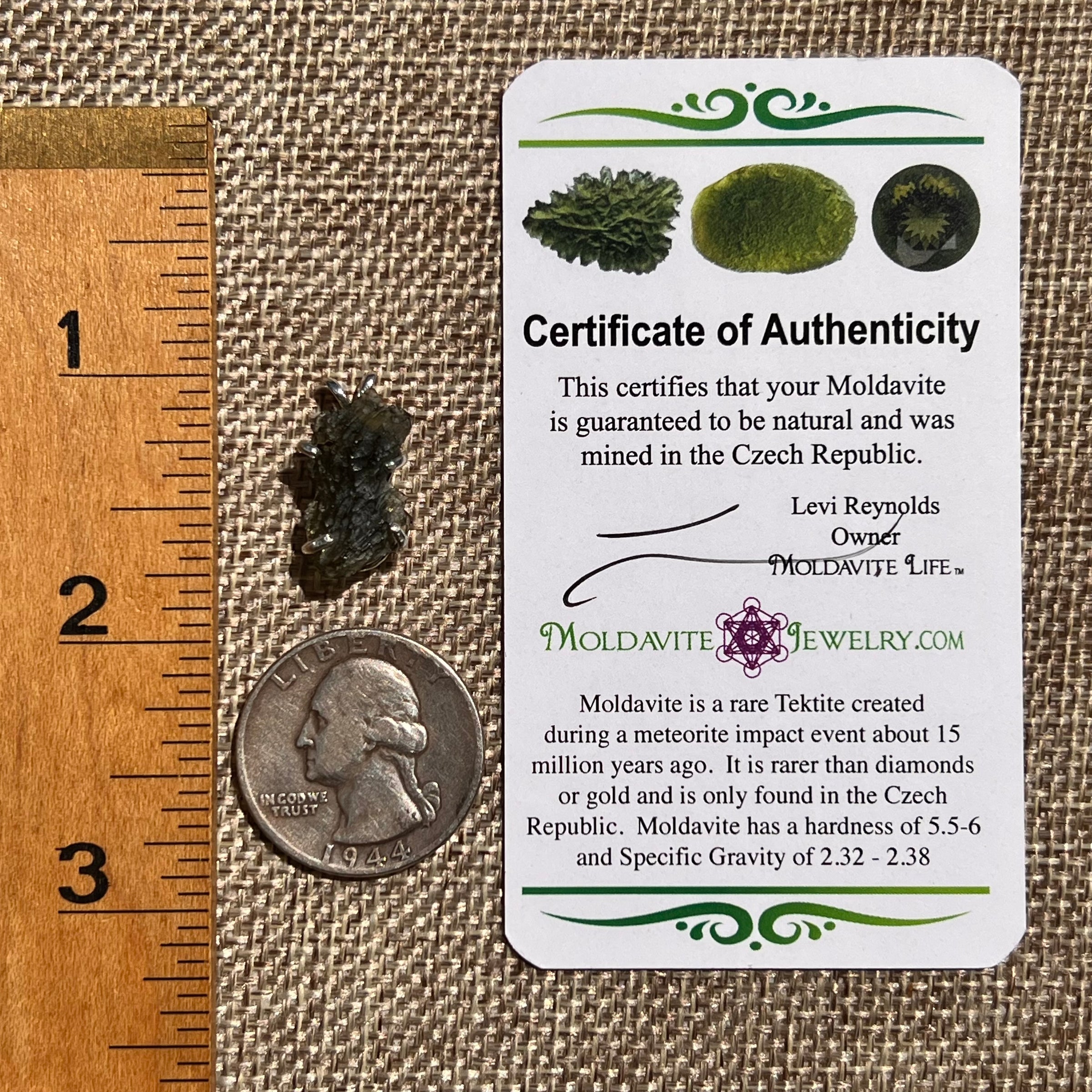 Raw Moldavite Pendant Sterling Silver #8428-Moldavite Life