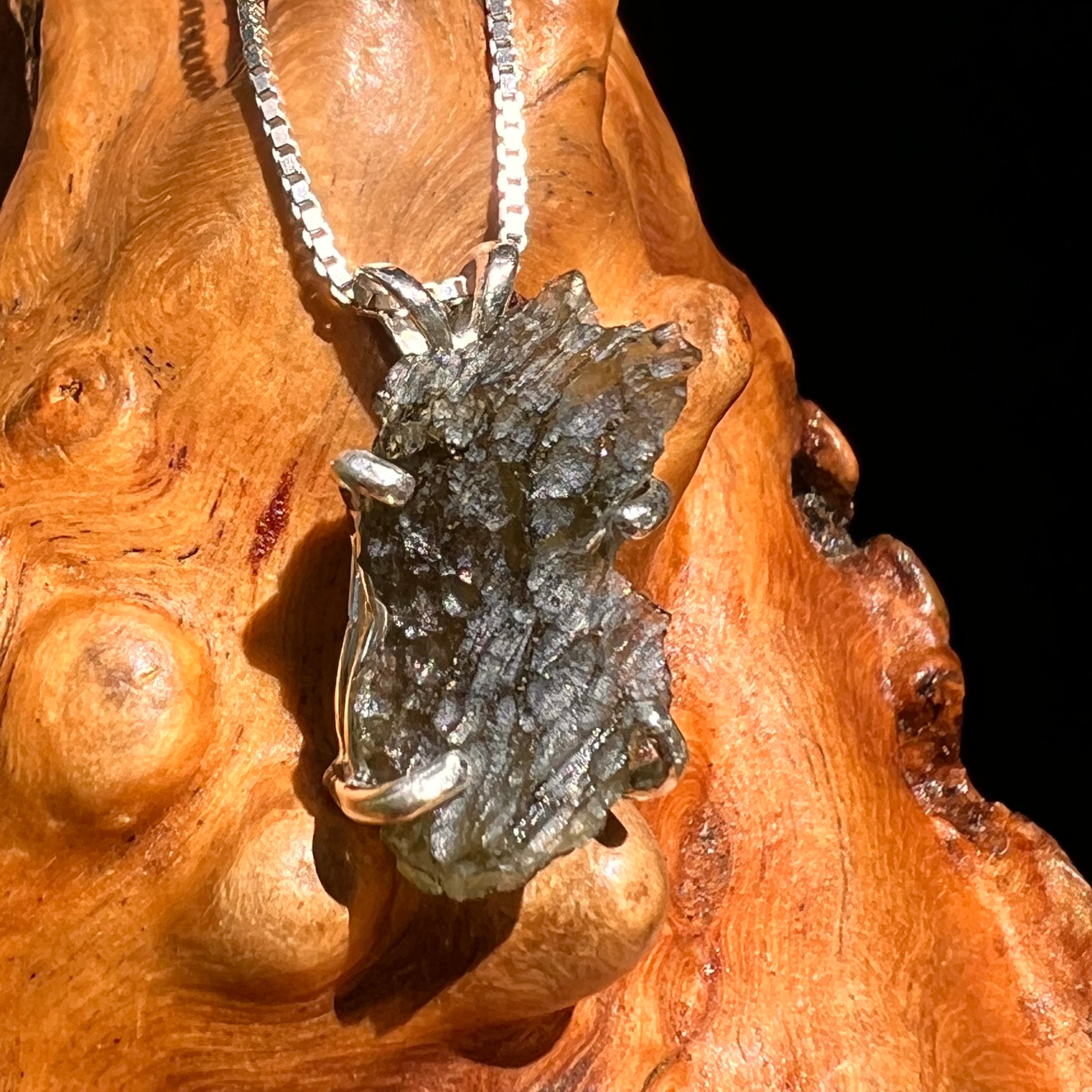 Raw Moldavite Pendant Sterling Silver #8428-Moldavite Life