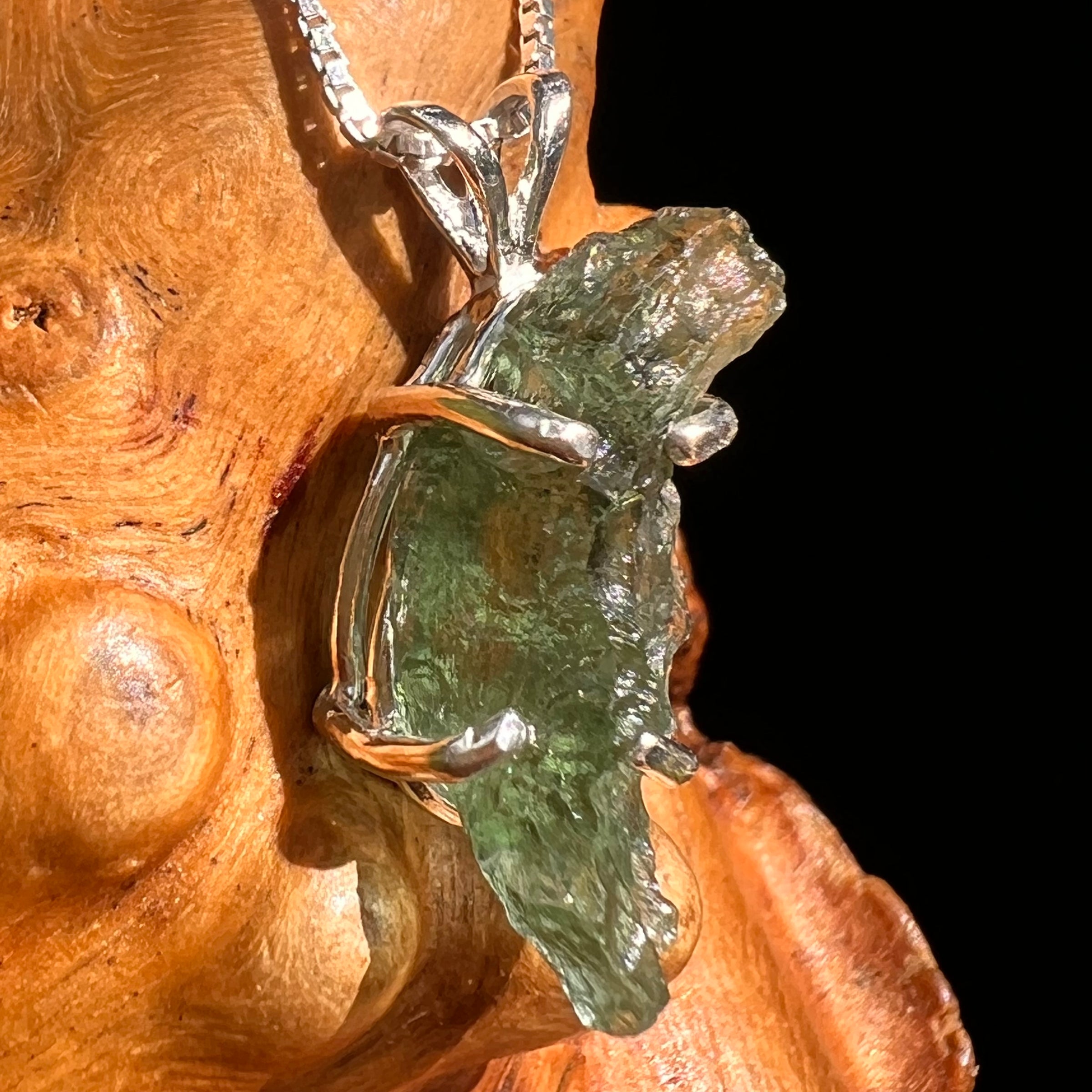 Raw Moldavite Pendant Sterling Silver #8429-Moldavite Life