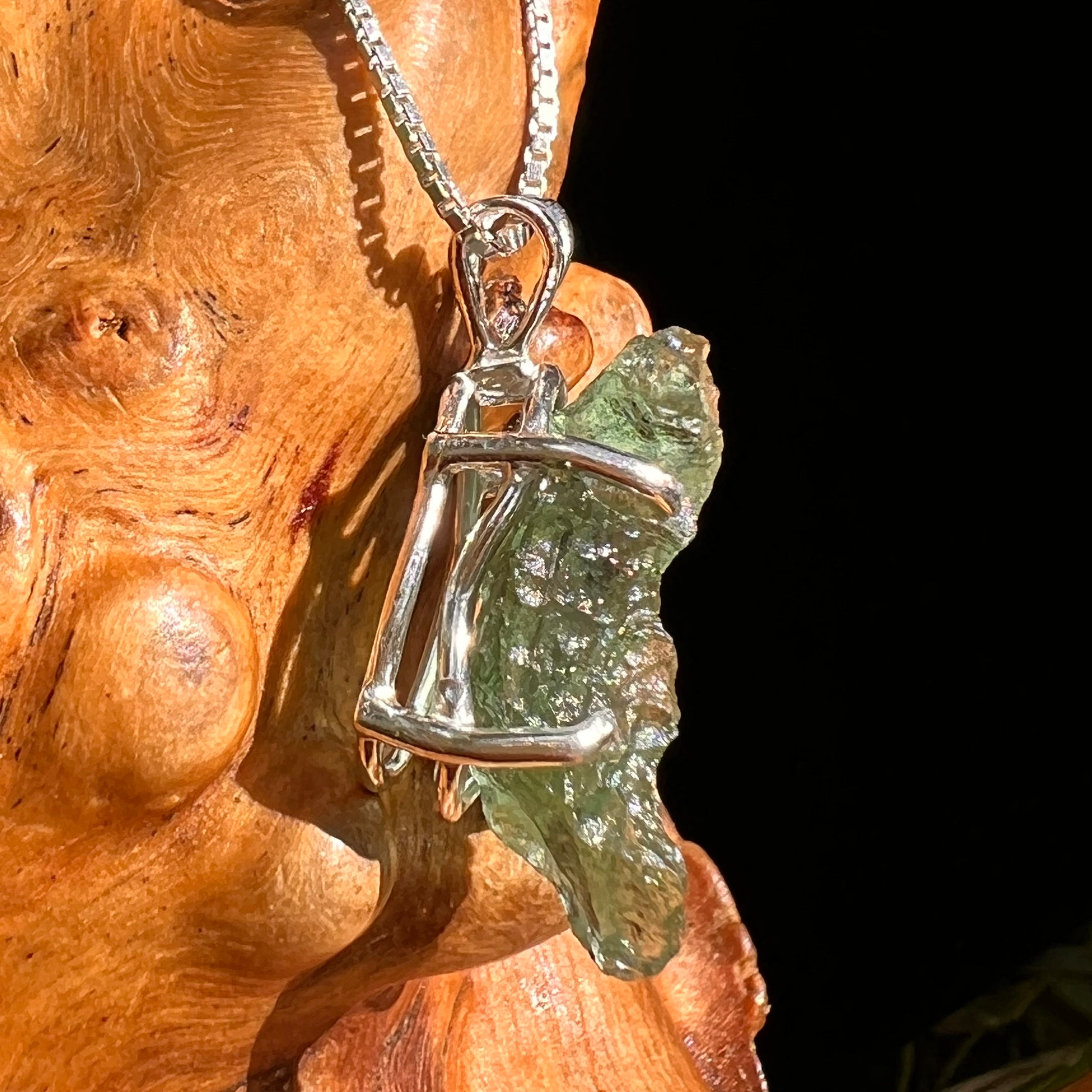 Raw Moldavite Pendant Sterling Silver #8429-Moldavite Life