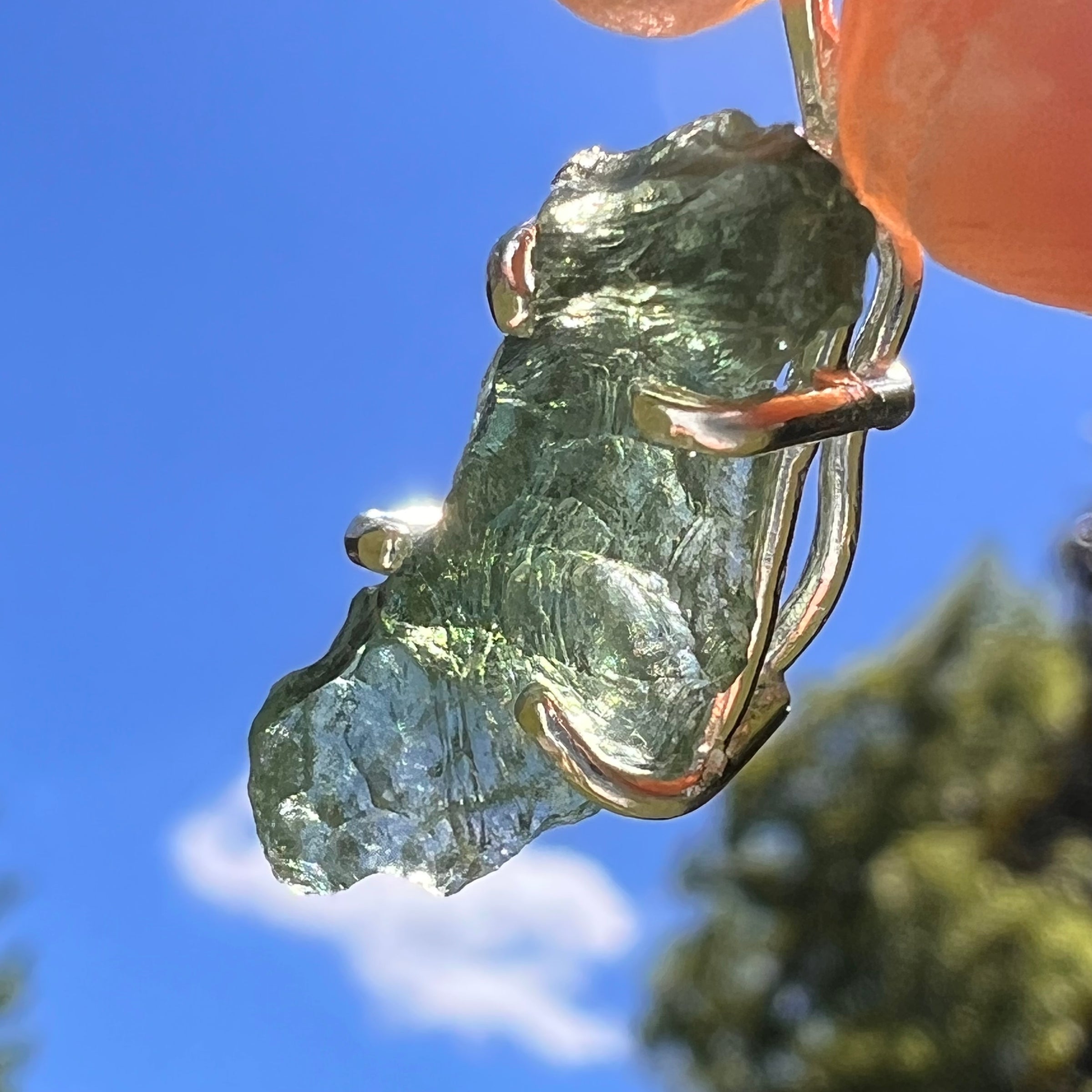 Raw Moldavite Pendant Sterling Silver #8429-Moldavite Life