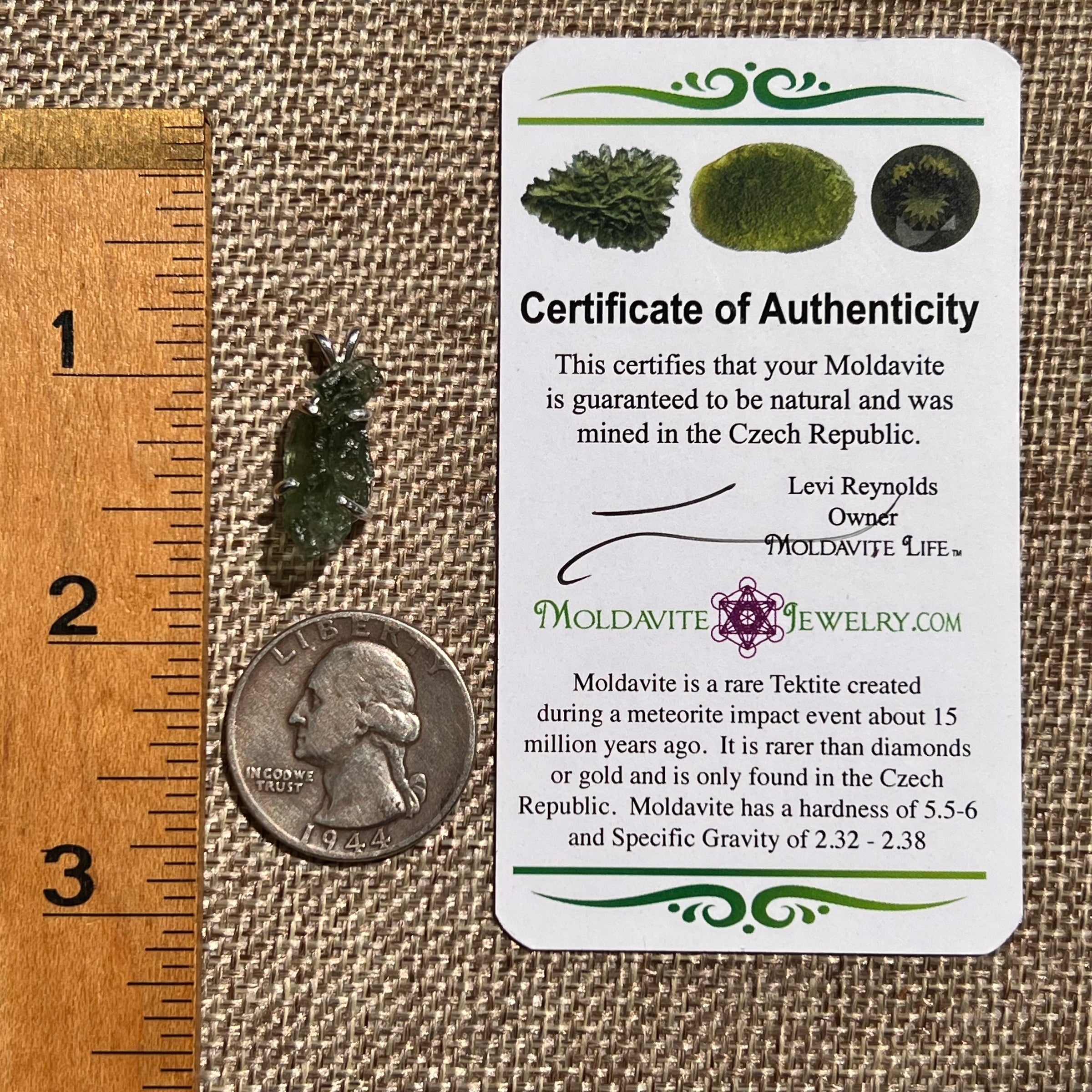 Raw Moldavite Pendant Sterling Silver #8429-Moldavite Life