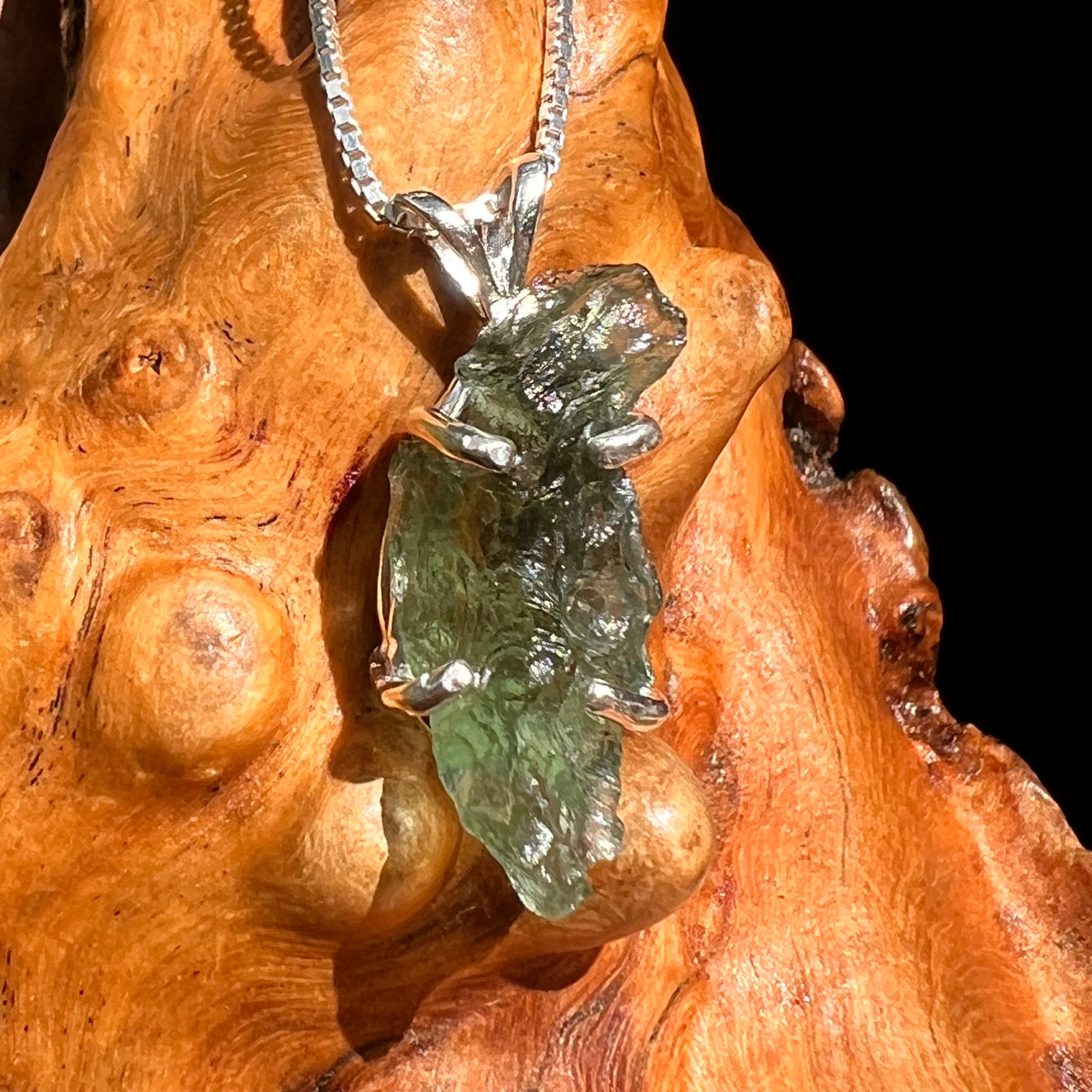 Raw Moldavite Pendant Sterling Silver #8429-Moldavite Life