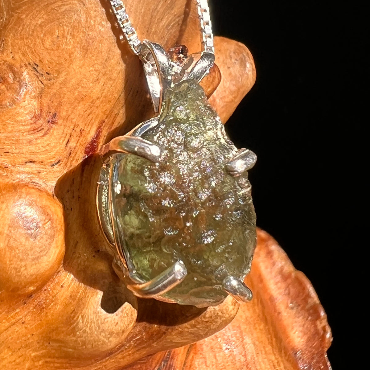 Raw Moldavite Pendant Sterling Silver #8430-Moldavite Life