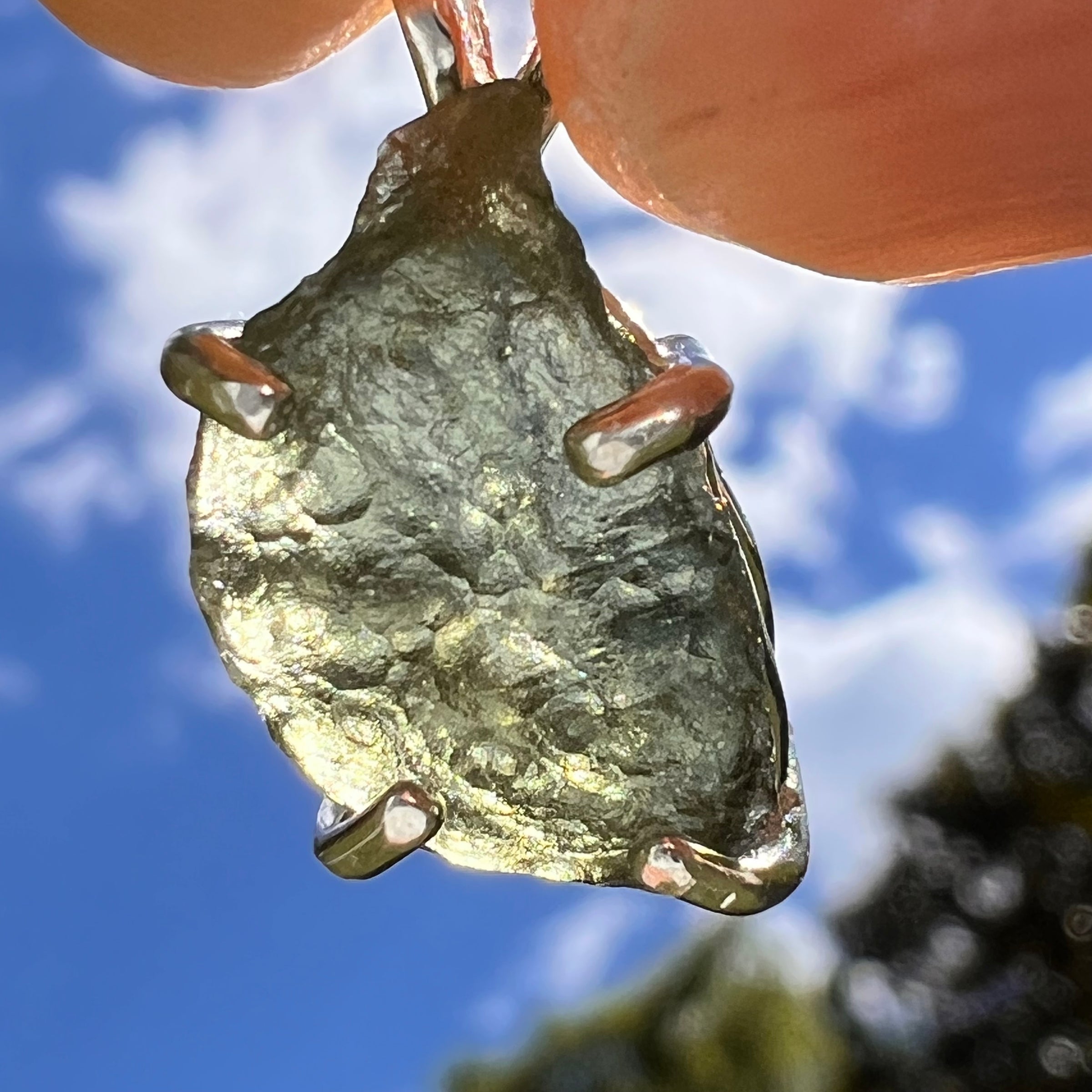 Raw Moldavite Pendant Sterling Silver #8430-Moldavite Life