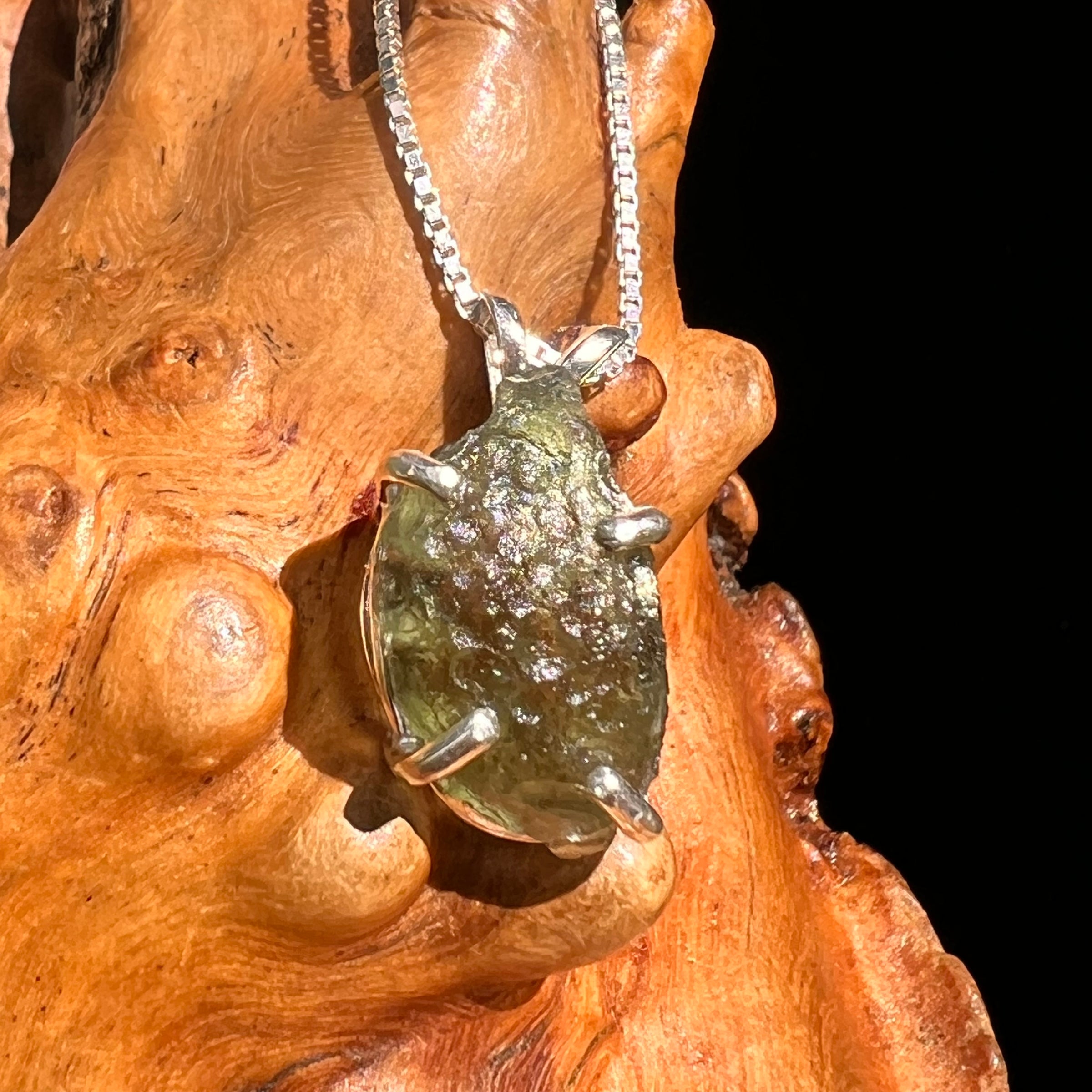 Raw Moldavite Pendant Sterling Silver #8430-Moldavite Life