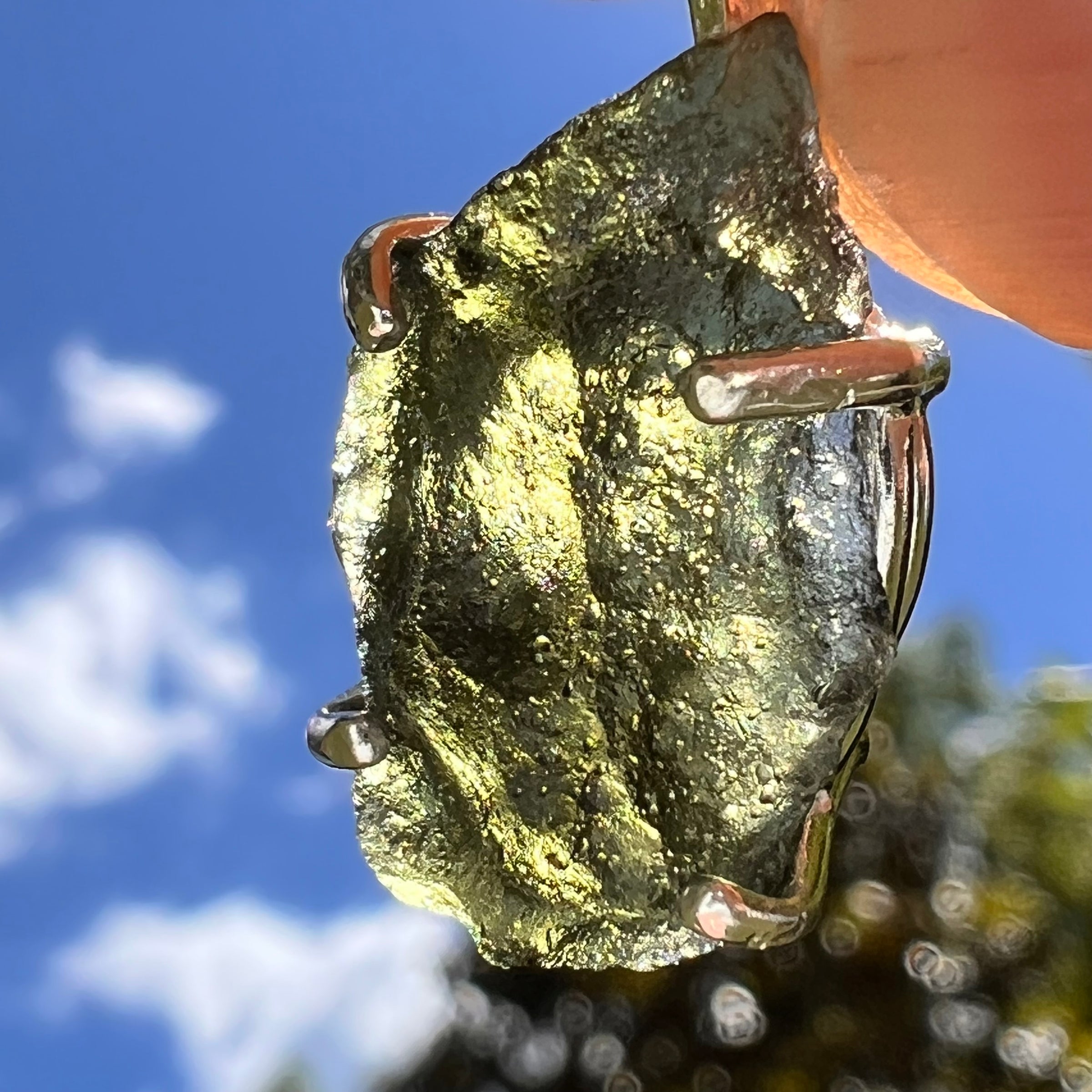 Raw Moldavite Pendant Sterling Silver #8431-Moldavite Life