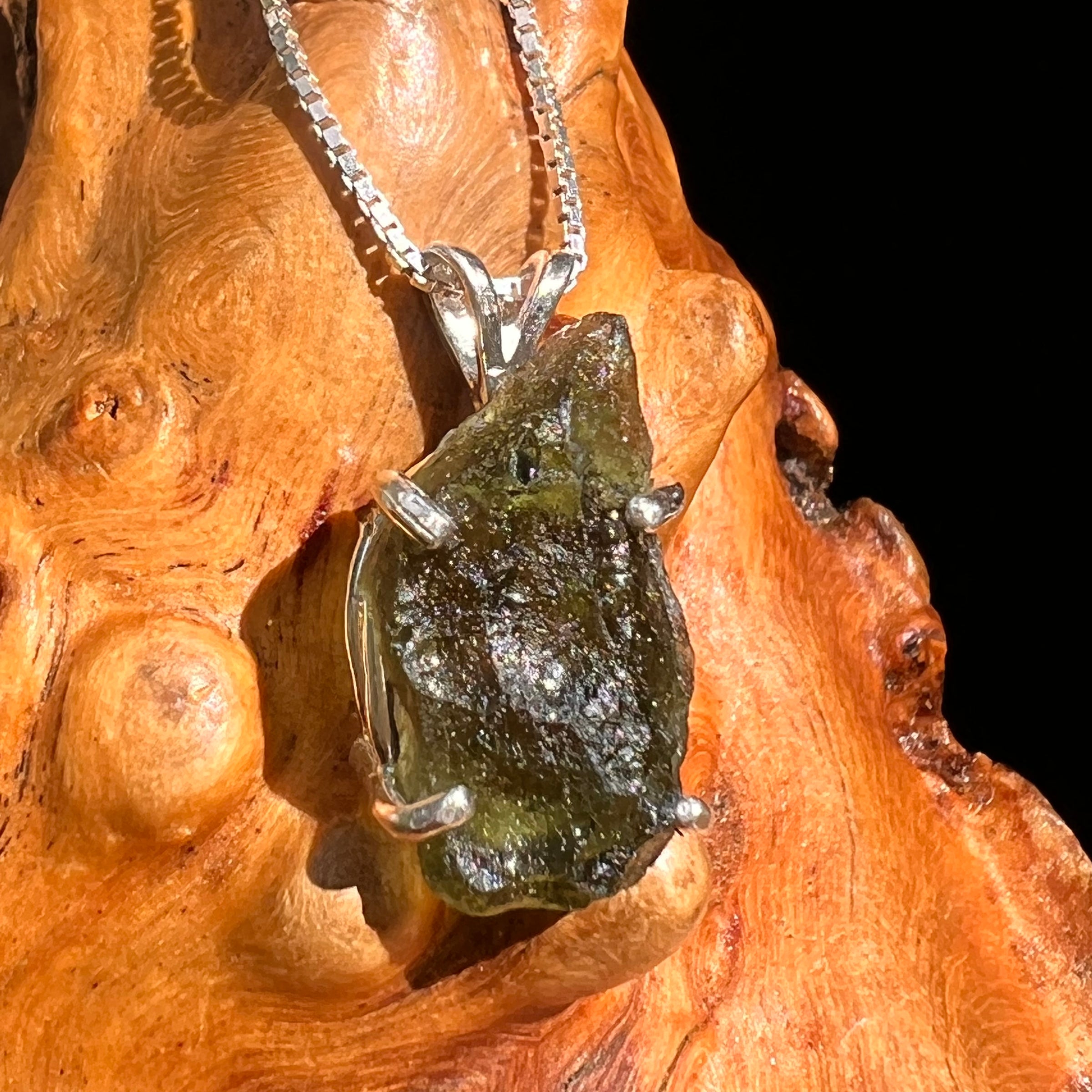 Raw Moldavite Pendant Sterling Silver #8431-Moldavite Life