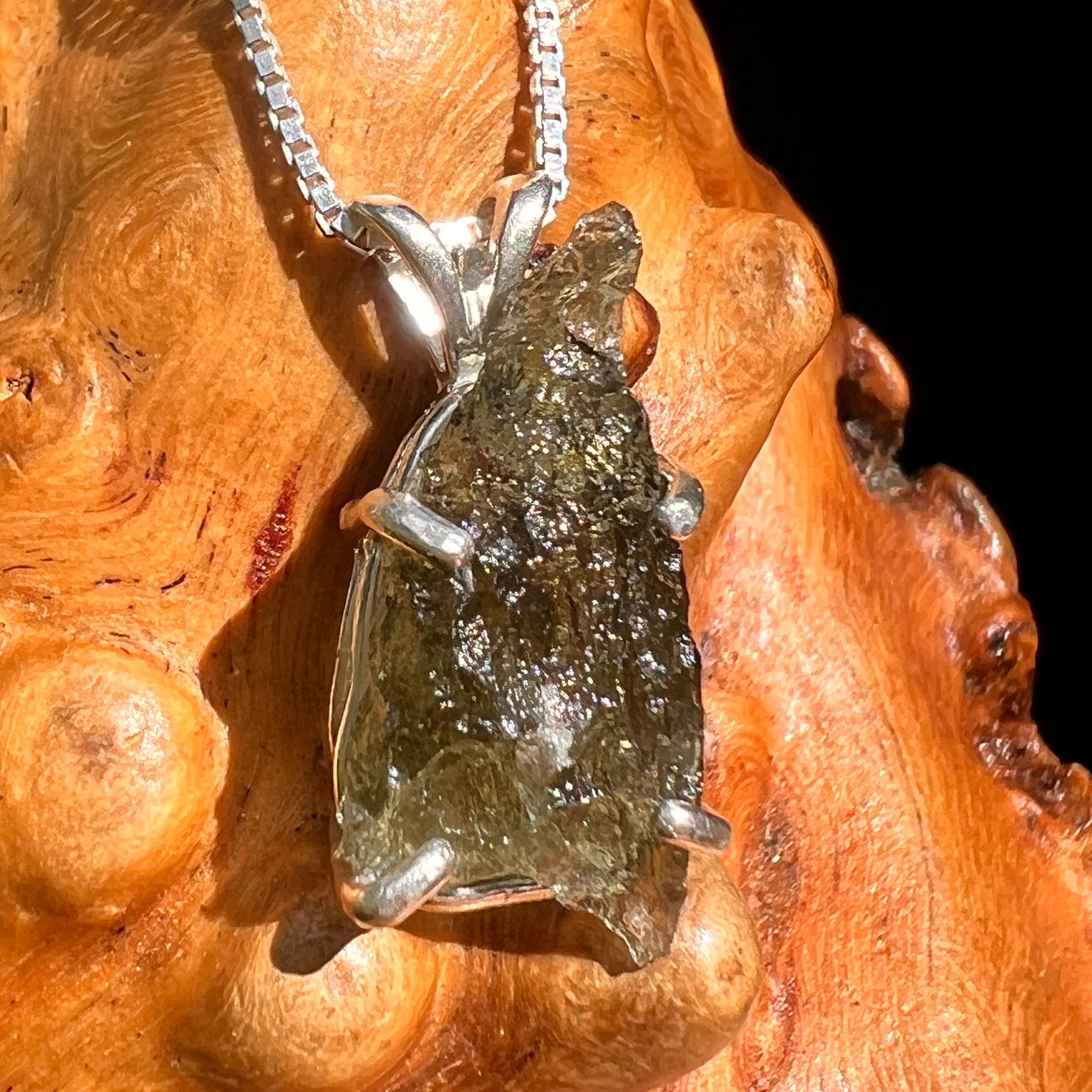 Raw Moldavite Pendant Sterling Silver #8432-Moldavite Life