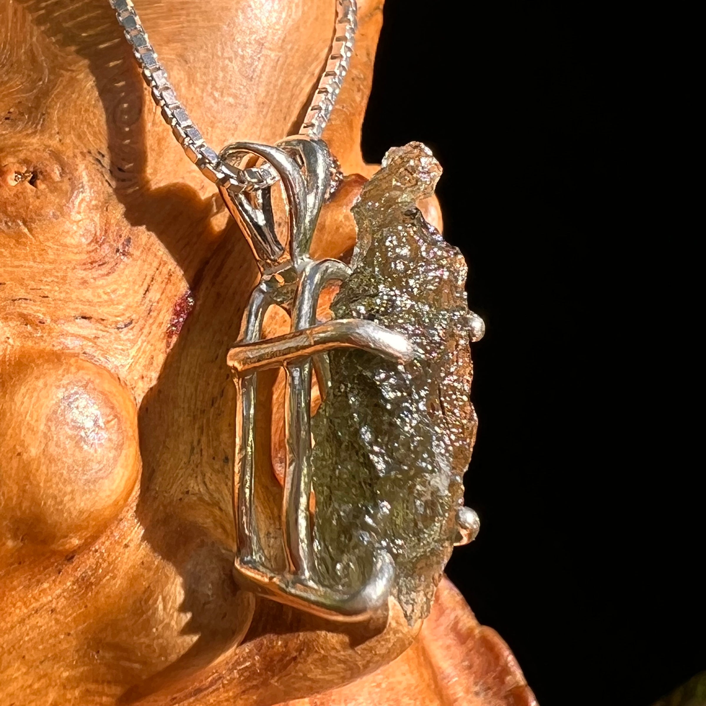 Raw Moldavite Pendant Sterling Silver #8432-Moldavite Life