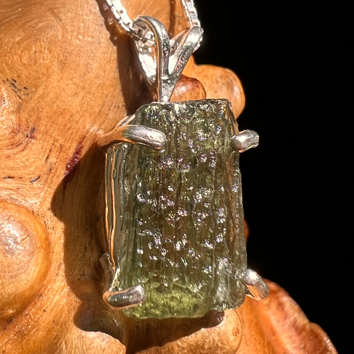 Raw Moldavite Pendant Sterling Silver #8433-Moldavite Life