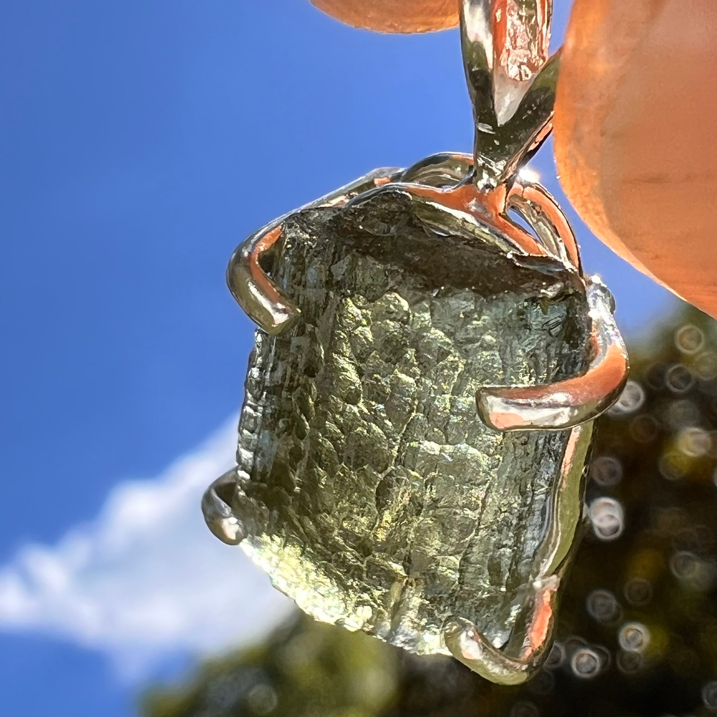 Raw Moldavite Pendant Sterling Silver #8433-Moldavite Life