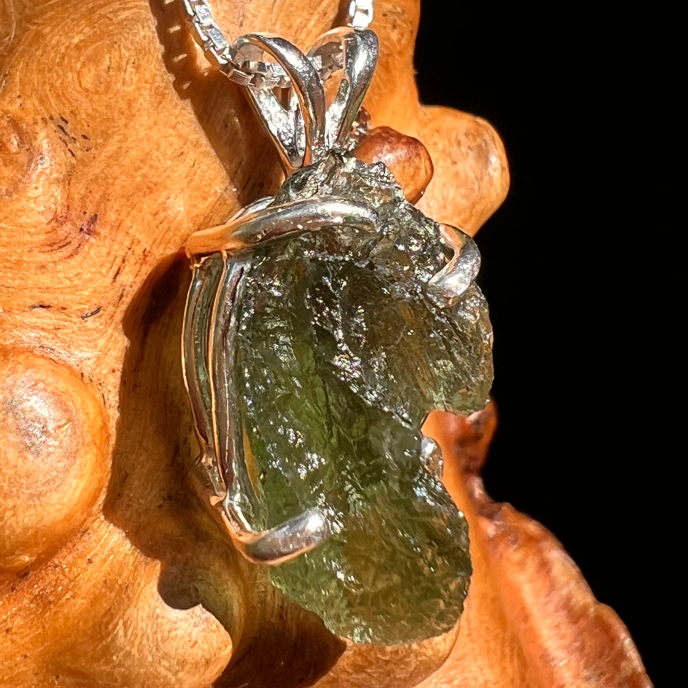 Raw Moldavite Pendant Sterling Silver #8434-Moldavite Life