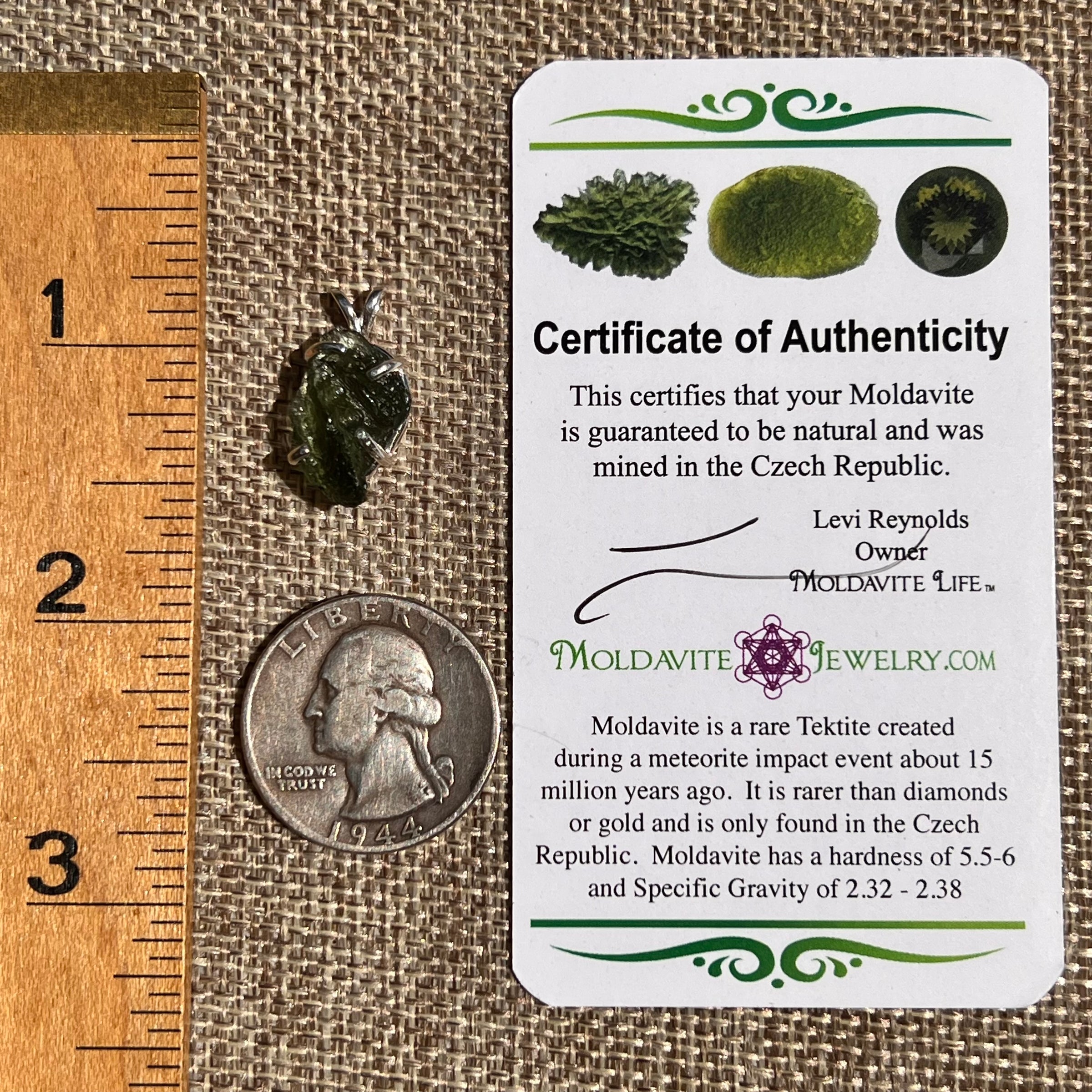 Raw Moldavite Pendant Sterling Silver #8434-Moldavite Life